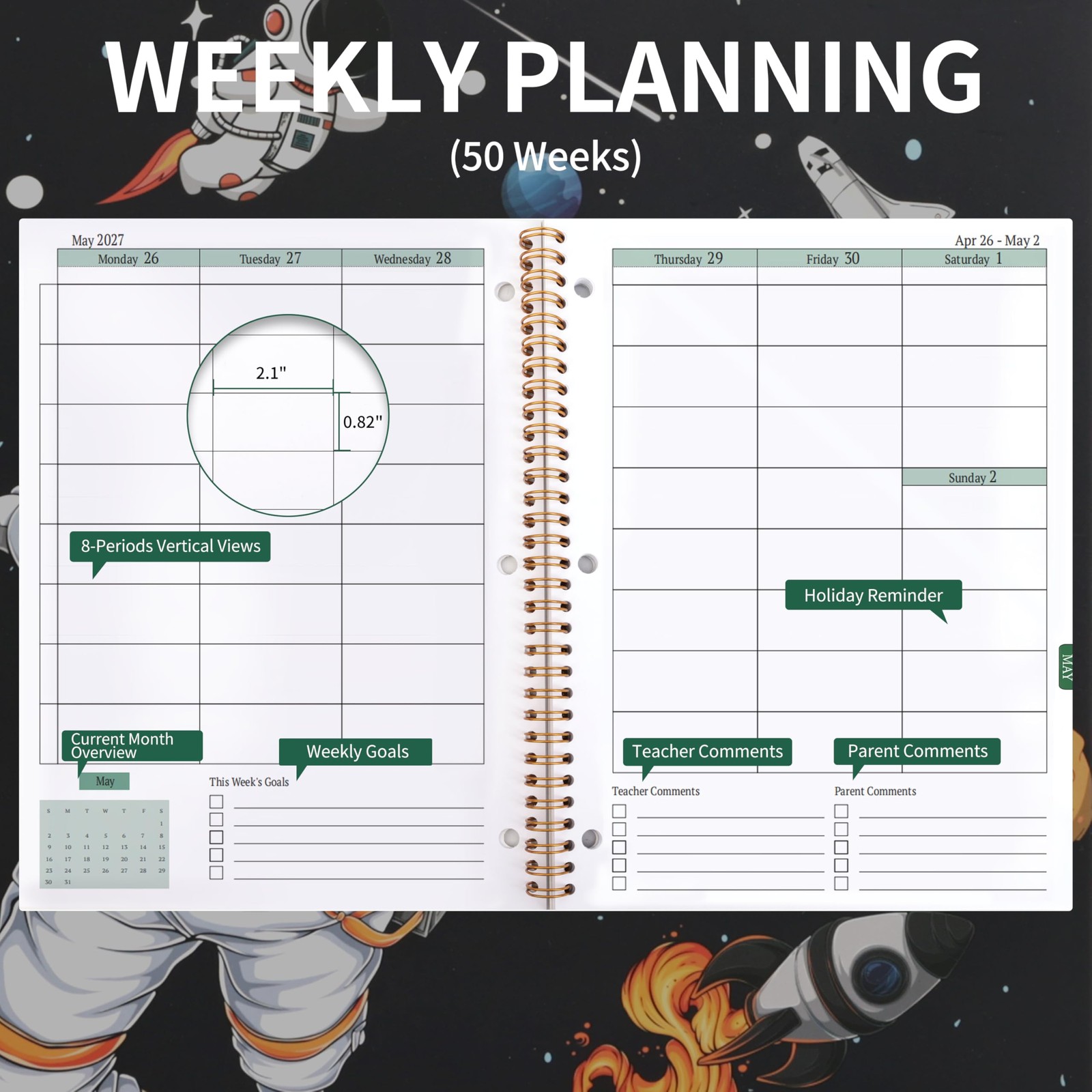 Student Planner 2026-2027 – Monthly and Weekly 8.2 x 10.7 inches, Black