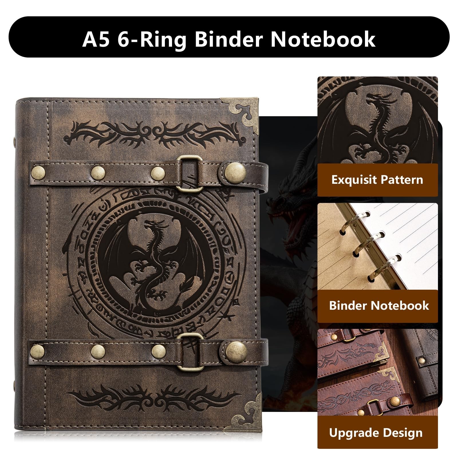 DUROTAN DND Notebook Journal Refillable Leather A5 Binder 400 Pages For Dungeons