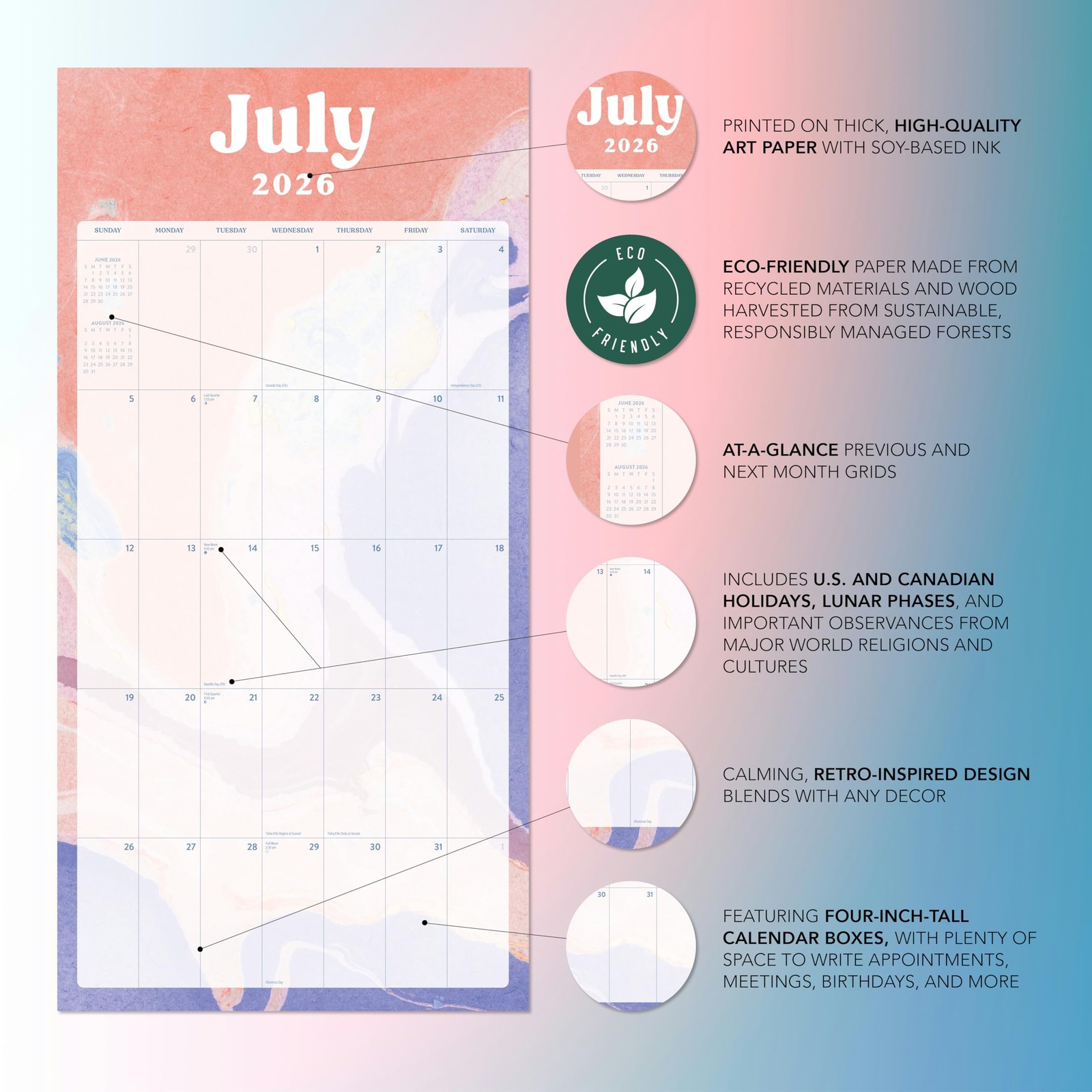 Large Grid 2026 Calendar | 2026 Wall 12 x 24 inches, Grid: Big Plans