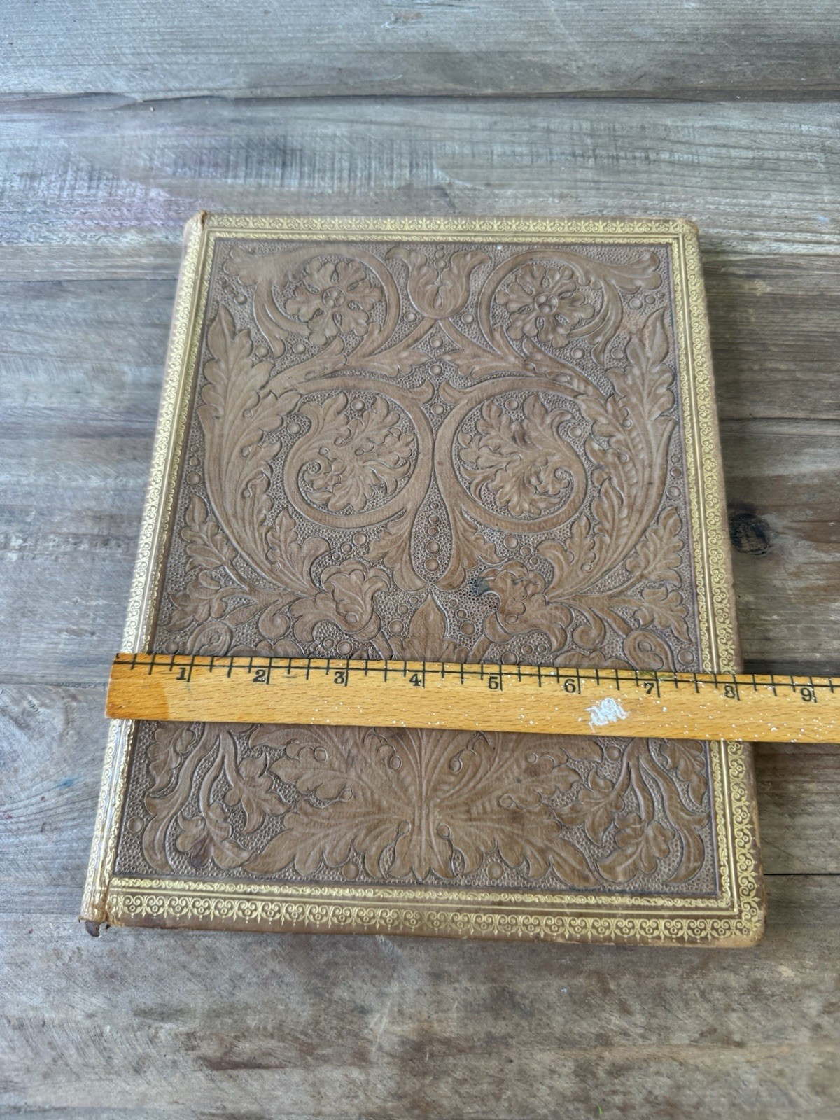 Vintage Tooled Leather Writing Portfolio 8×10 Moire Lined Folio Letter Case