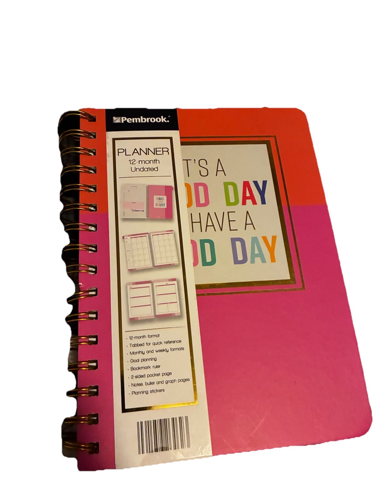 Pembrook 12-Month Undated Planner Pink/Orange Spiral Bound Monthly Weekly