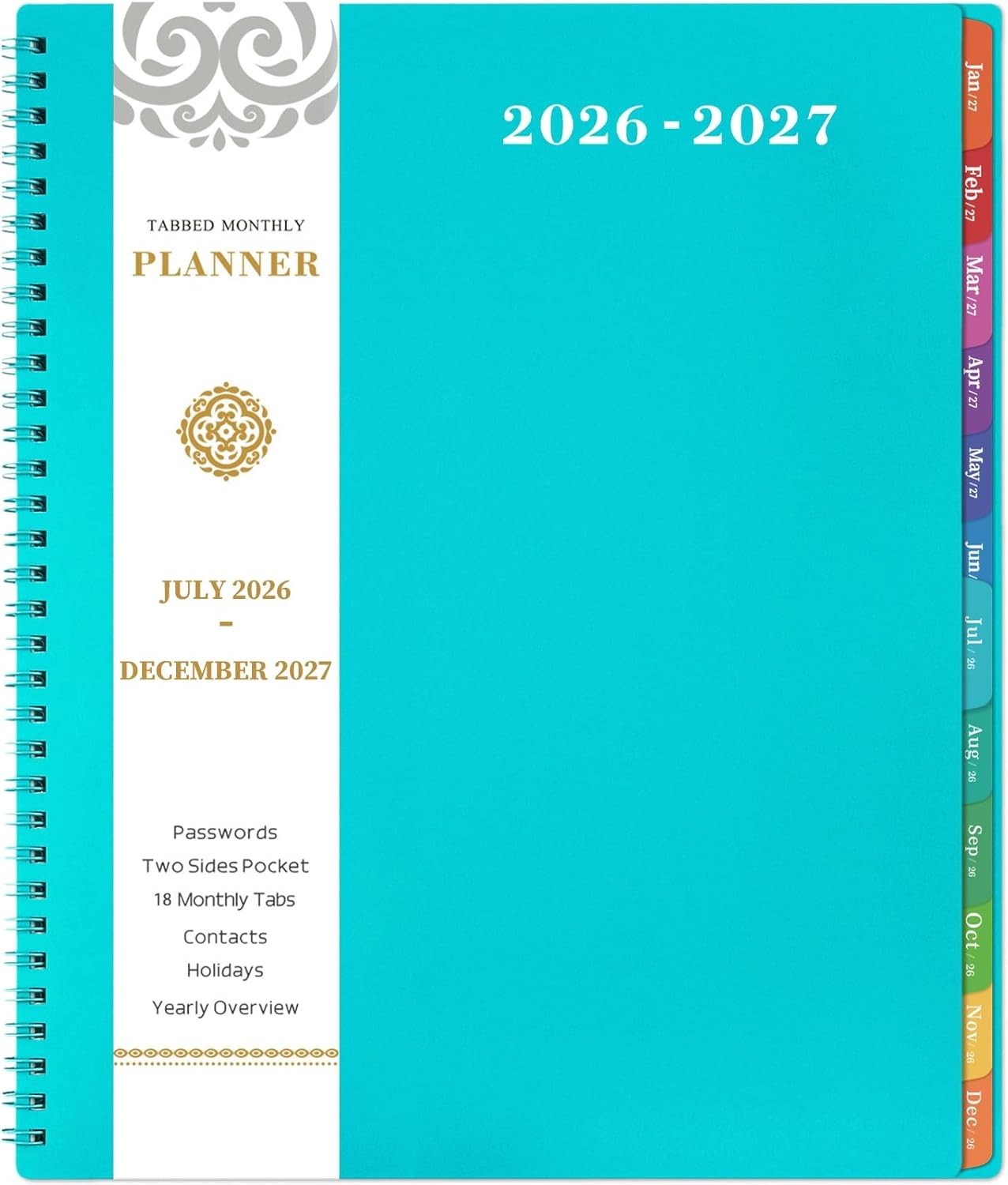 Elegant 2026-2027 Monthly Planner | 9×11 | Durable Twin-Wire Binding & Tabs