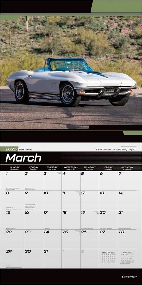 Corvette OFFICIAL | 2026 12×24″ Square Wall Calendar | Plastic-Free