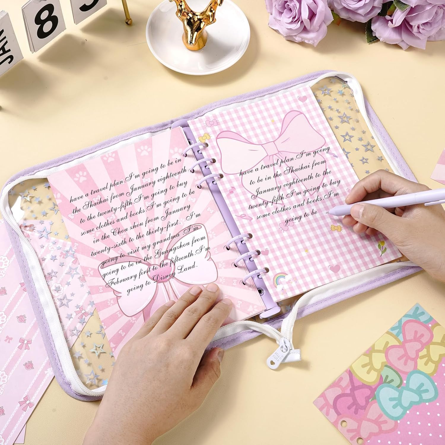 100 Sheets Pink Bow A5 Planner Inserts – 120GSM Thick Bowknot Refill Papers for