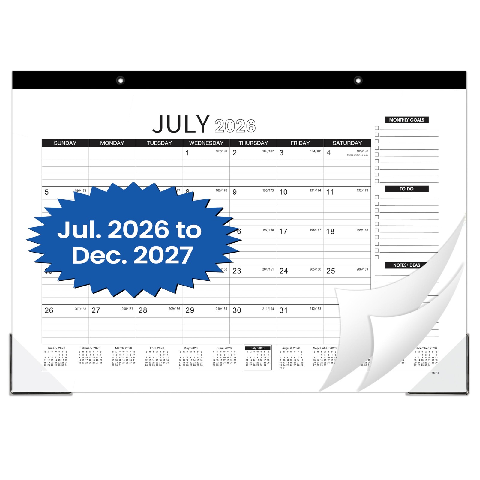 2026-2027 Desk Calendar – 2026-2027, July 2026 – black & White
