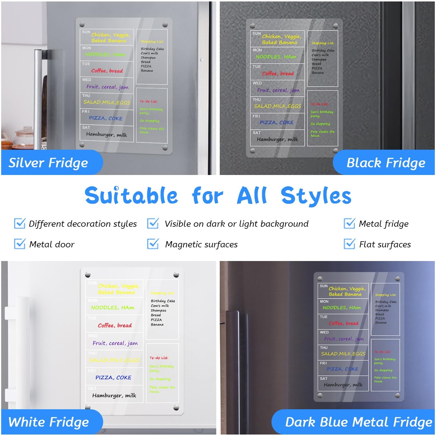 SULOLI Acrylic Magnetic Weekly Planner for Fridge, Clear 8″W x 8.3″H,