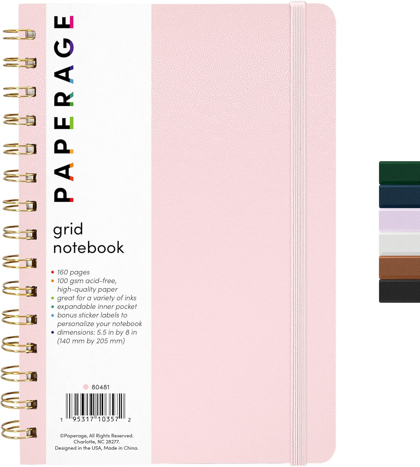 Graph Paper Spiral Notebook & Journal, (Blush), 160 Pages, Medium 5.5 inches x 8