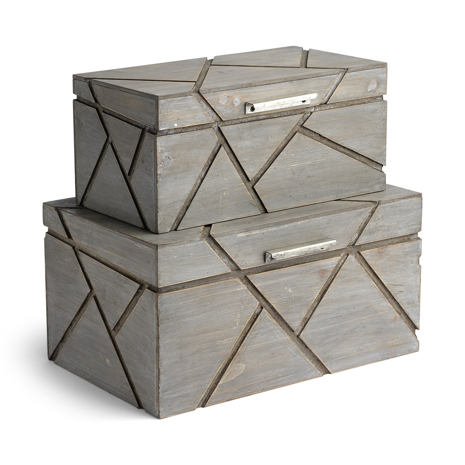 11″ Gray Solid Wood Box With Lid