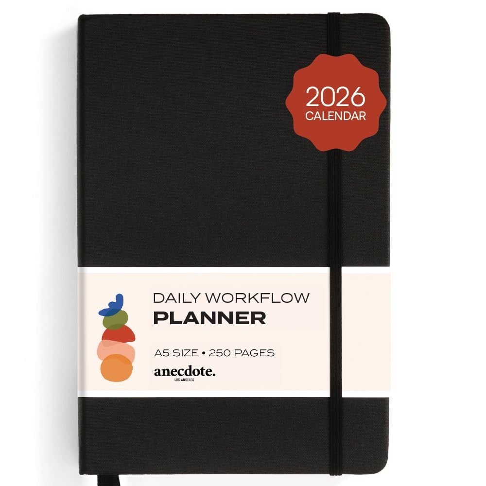 Anecdote Daily Planner w/ 2026-2027 Calendar | A5 (5.8” x 8.3”), Black