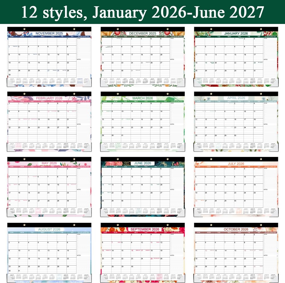 Desk Calendar 2026-2027, Runs Apr 2026 to Jun 2027, 17″ x 12″, Floral