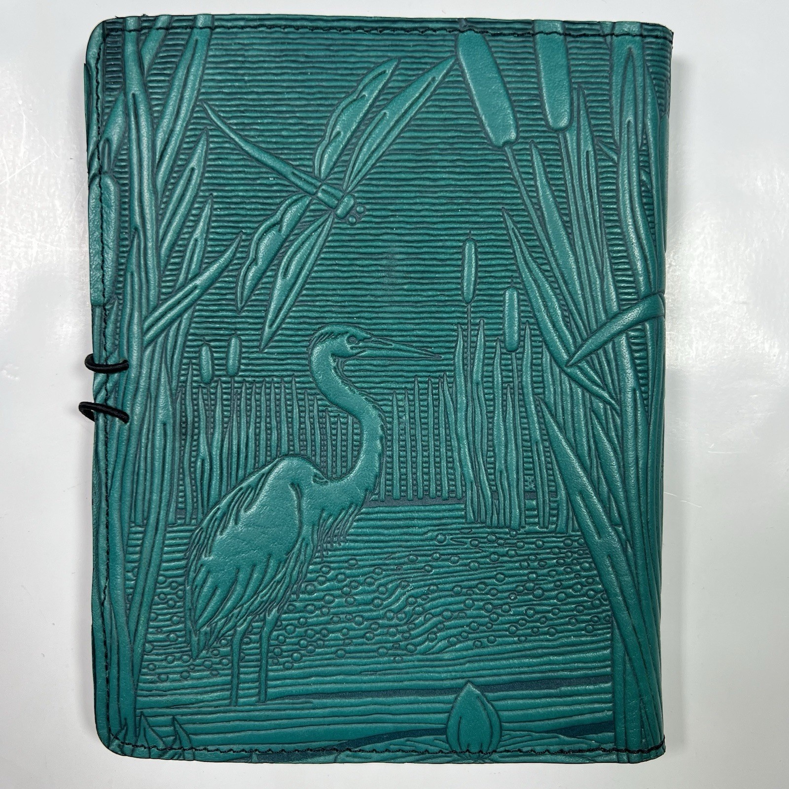 Oberon Design Leather Refillable Journal Notebook Dragonfly Pond Green 5X7