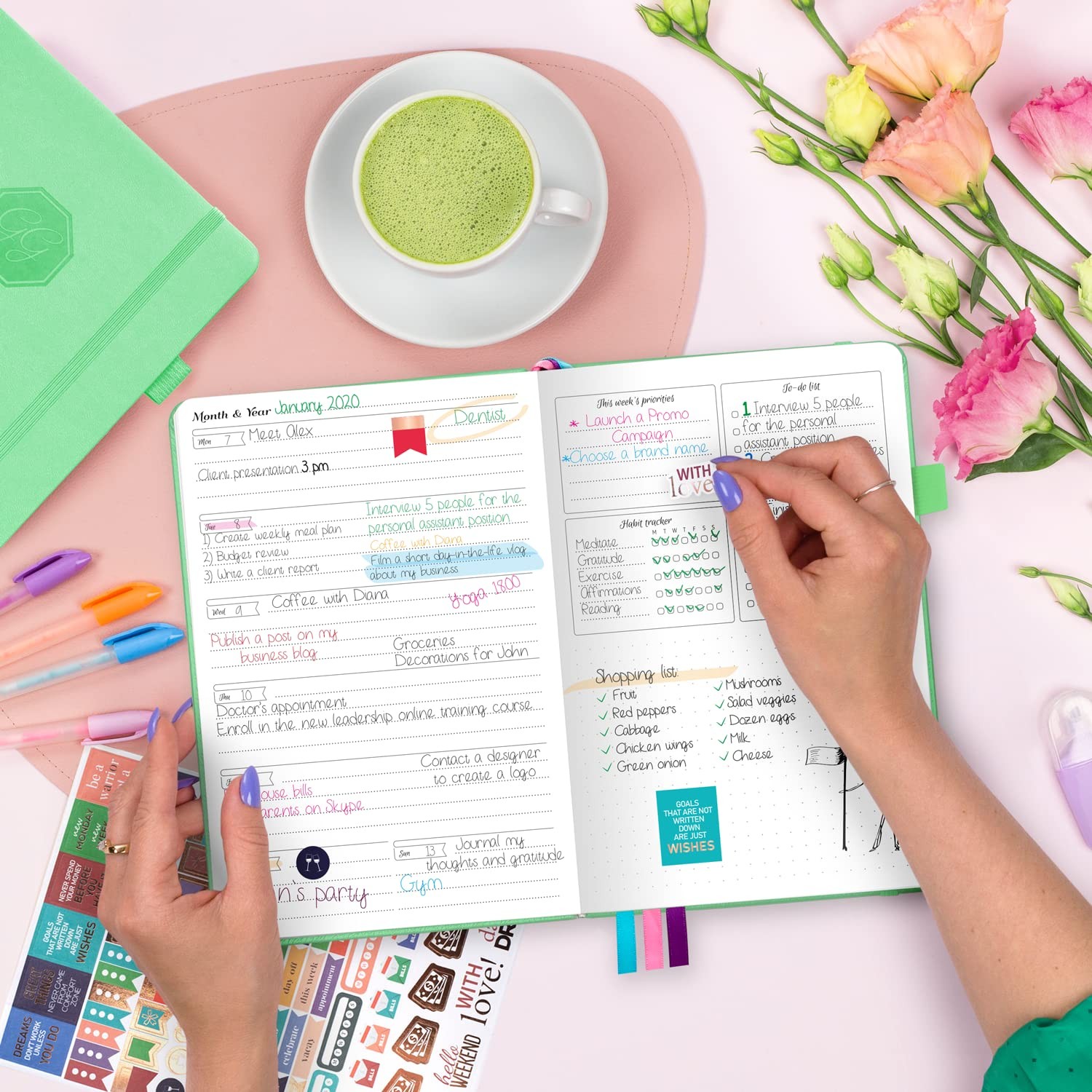 GoGirl Planner and Organizer for Women – A5 (5.8” x 8.3”), Mint Green