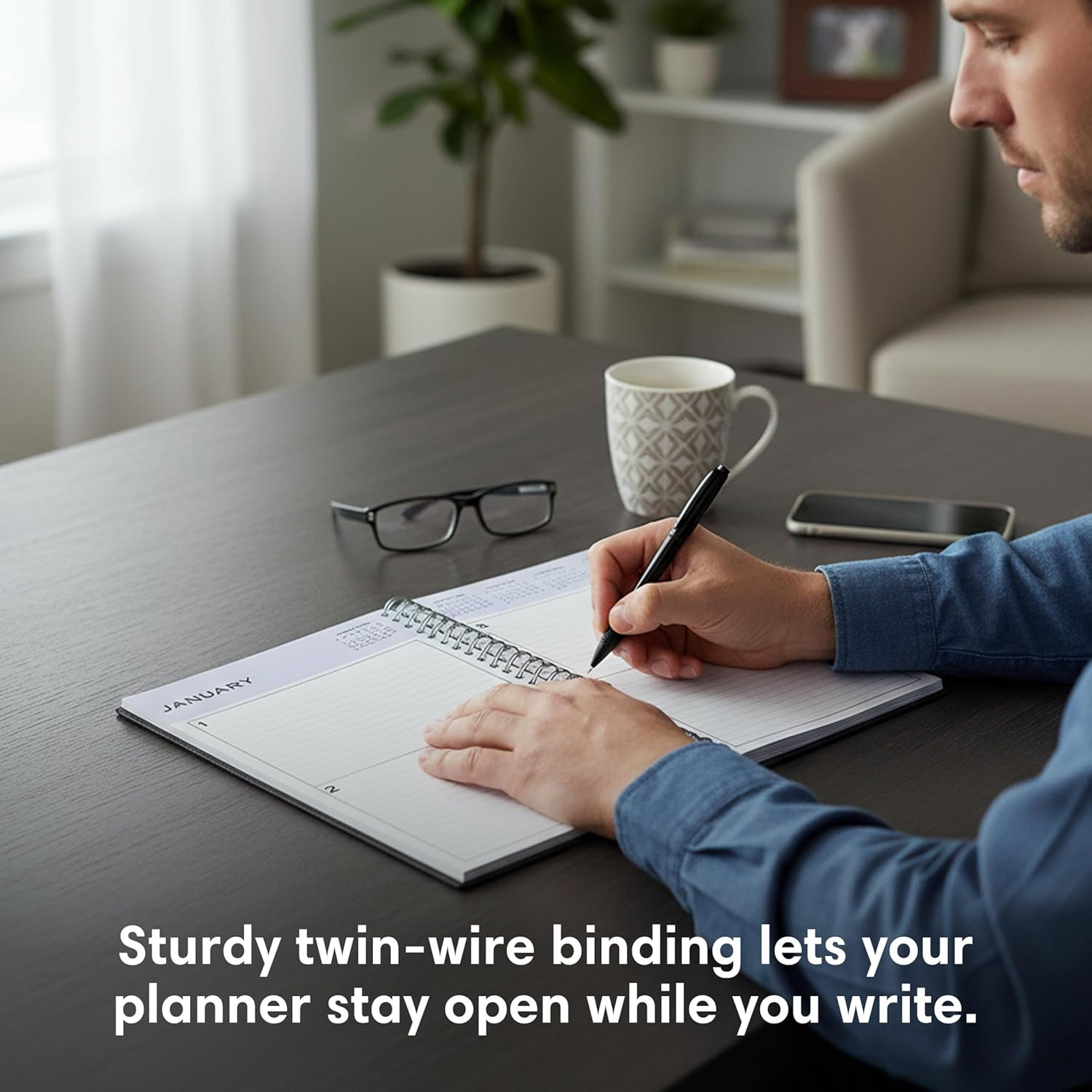 Undated Daily Planner, Flexible Cover, Twin-Wire Binding, 5.5″ X 8.5″, Passages