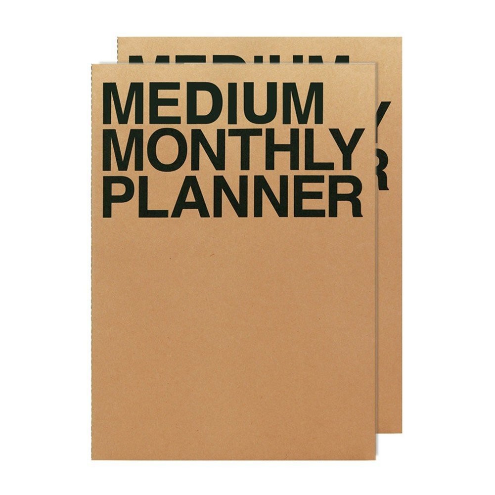 JSTORY Medium Monthly Planner Lays Flat Undated Year 14 Sheets x 2, Brown