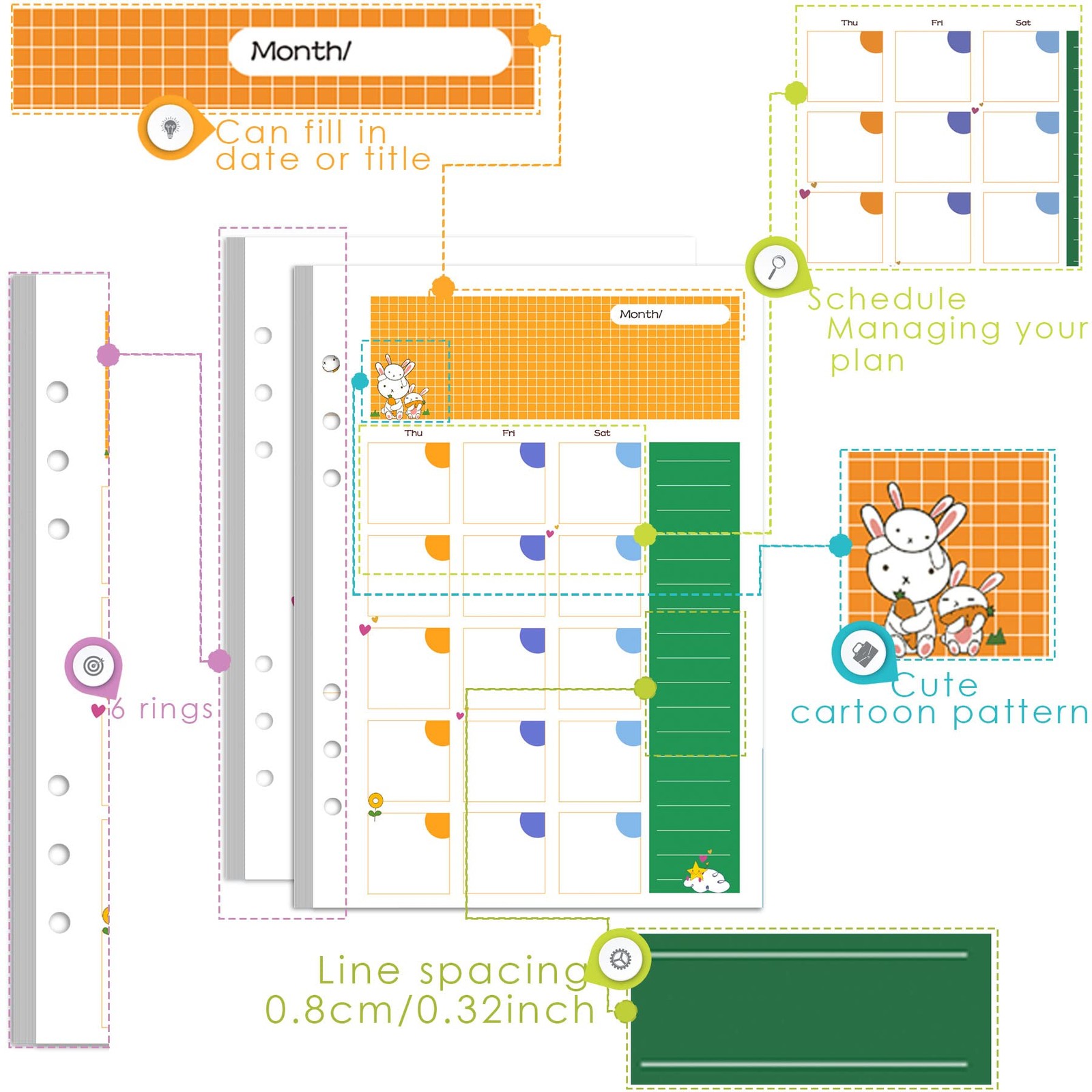 Rancco A5 Planner Inserts Monthly A5, Refills