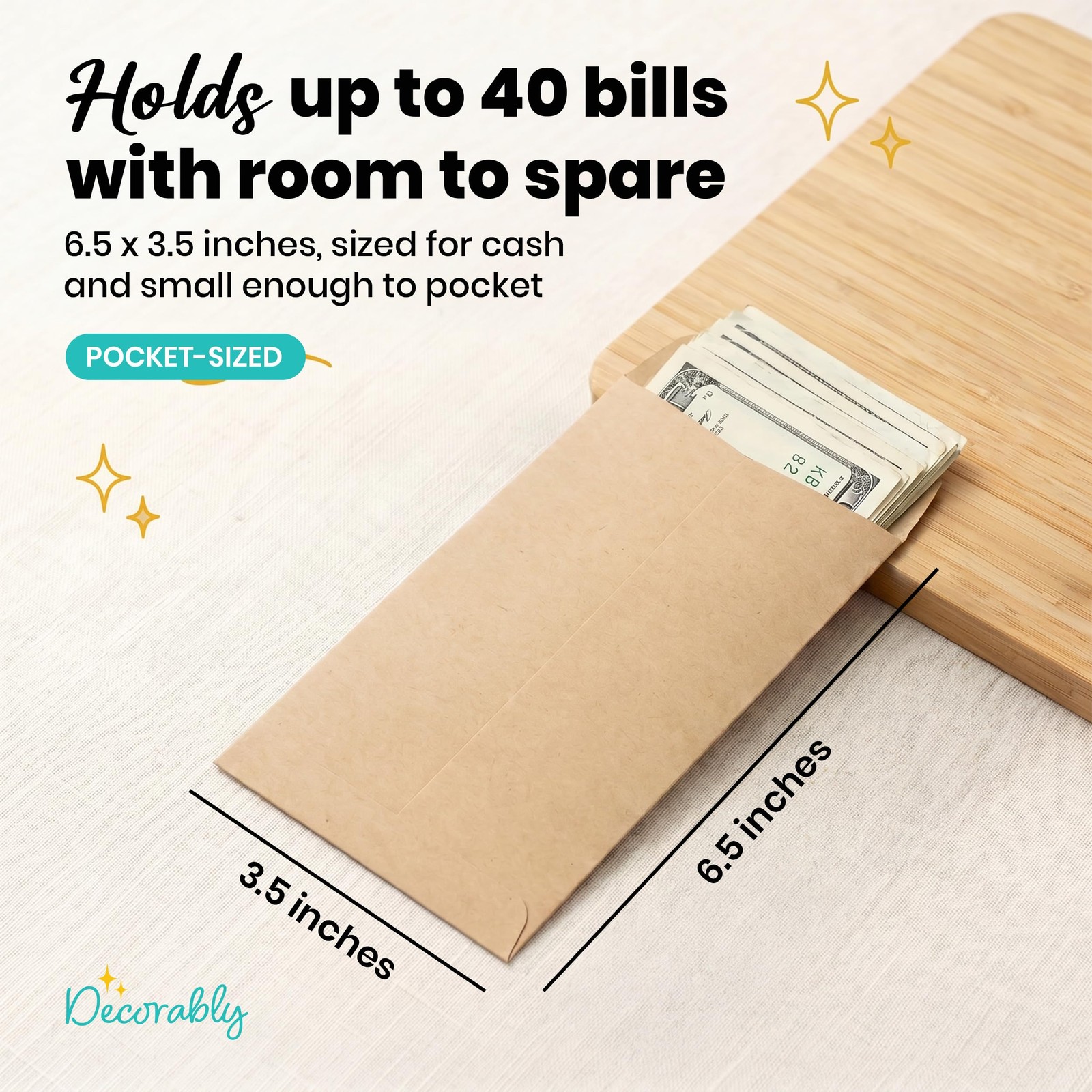 Kraft Money Envelopes 110 Pack 6.5×3.5in Self Adhesive Coin Gift Cash