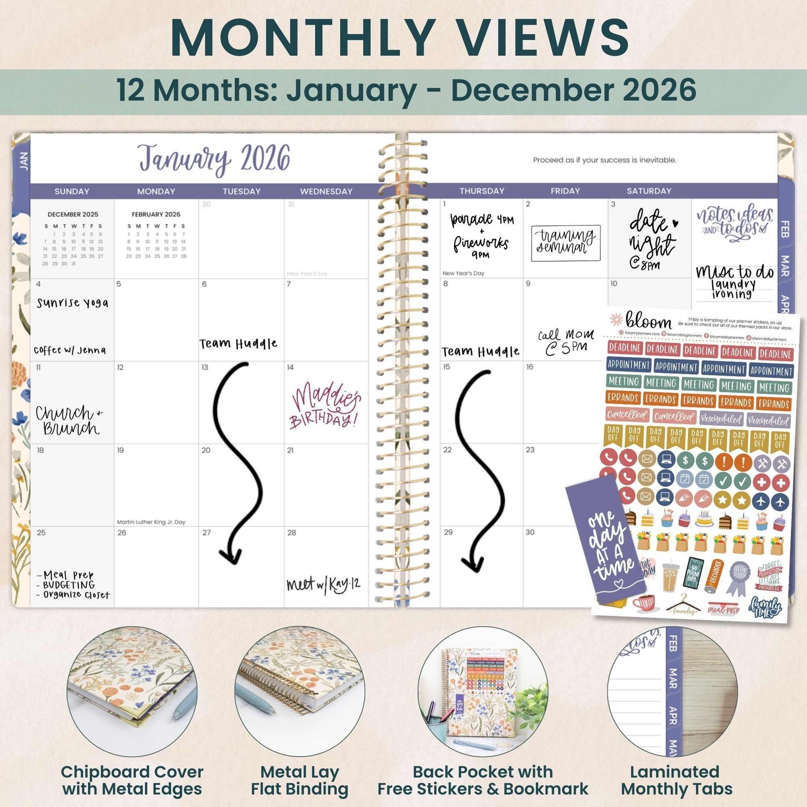 bloom daily planners 2026 Hard Cover Planner, 8.5″ x 11″, Whimsical Wildflowers