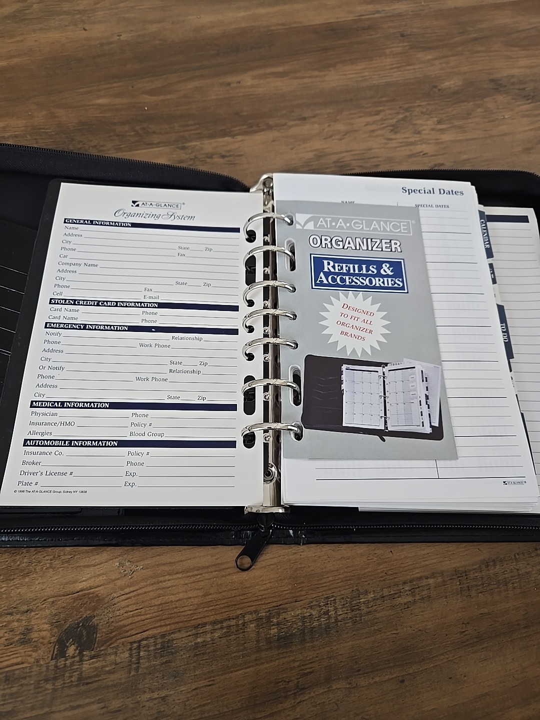 1996 AT-A-GLANCE Organizing System Faux Leather Black NEW (READ) w/Inserts 8X10