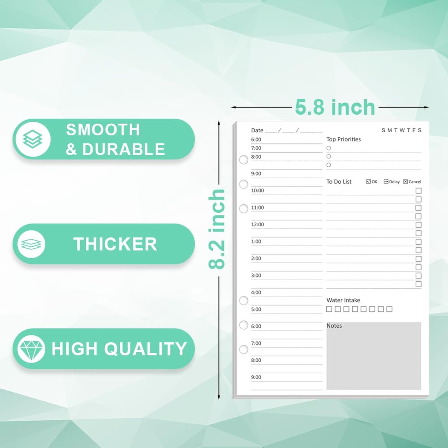 Undated Daily Planner Refill – A5 Planner Inserts, 100 Sheets/200 Pages, 6 Ho…