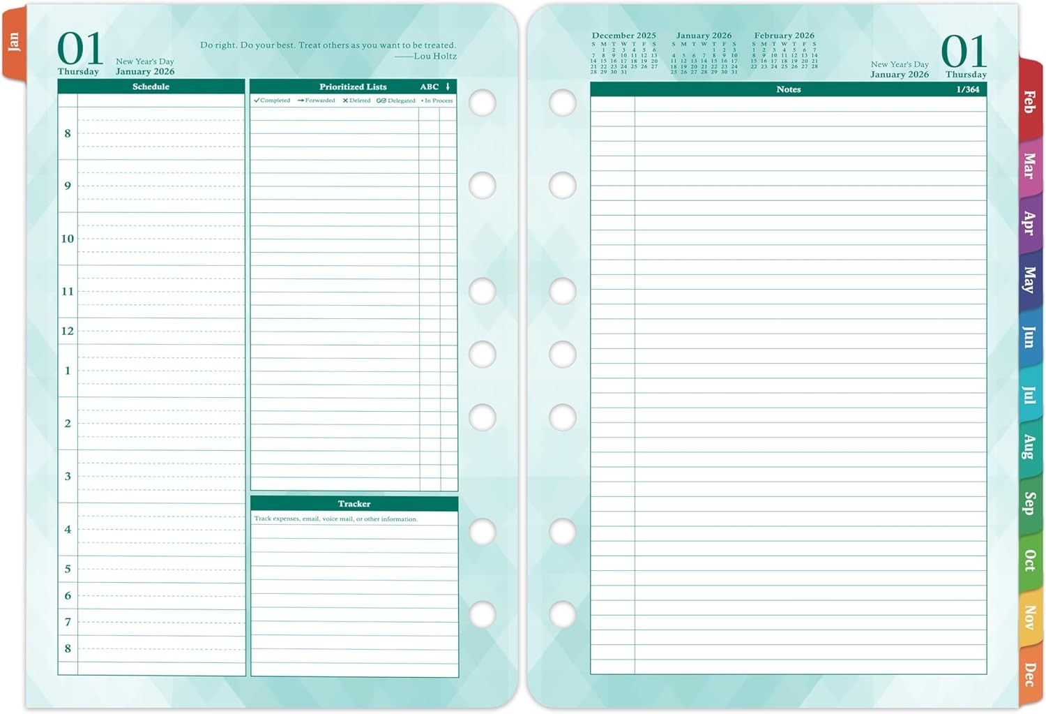 Refillable 2026 Planner – 2 Pages Per Day Organizer with Inspirational Quotes