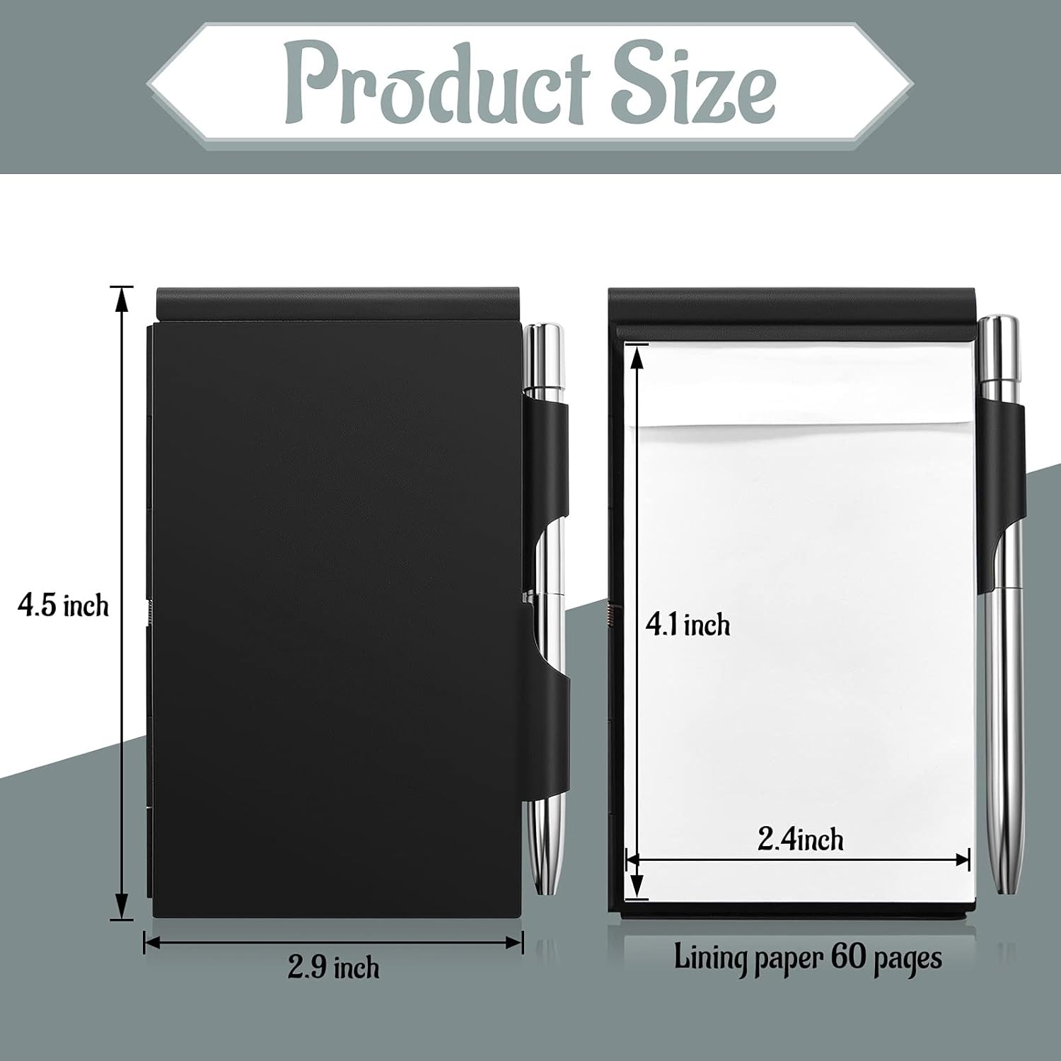2 Pieces Metal Pocket Notebook with Pen and Refillable Paper, Aluminum Black