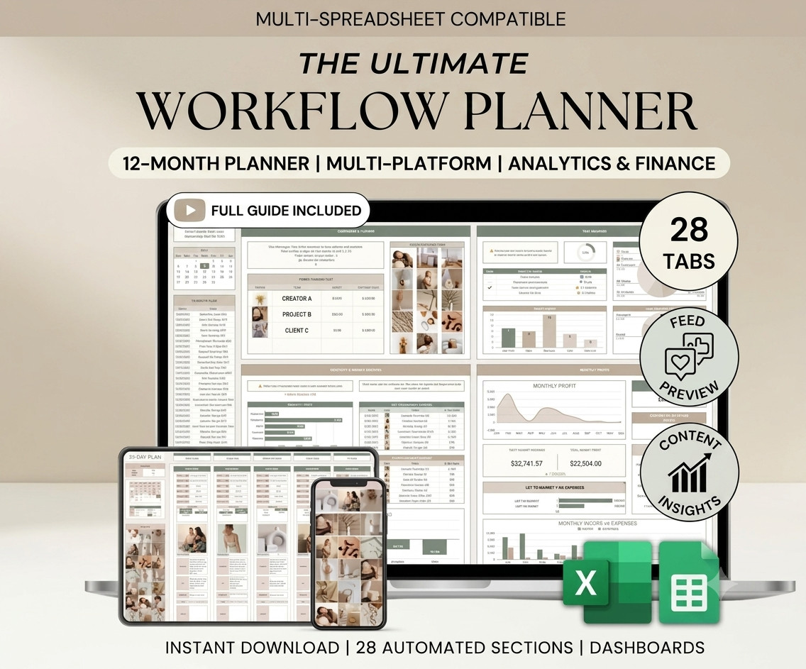 Social Media Content Planner Calendar Google Sheets Excel Posting Tracker