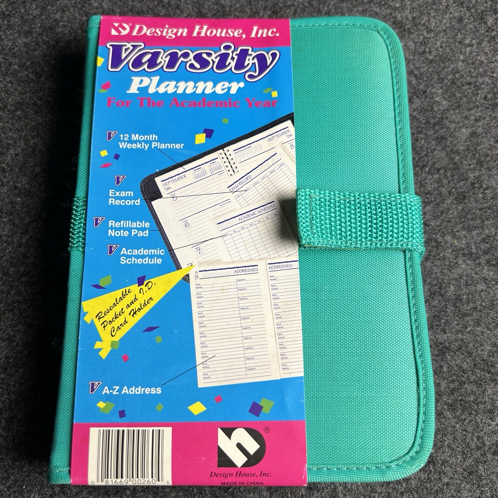 Vtg 90s Student Varsity Planner Personal Teal Hook Loop Design House Inc. NEW