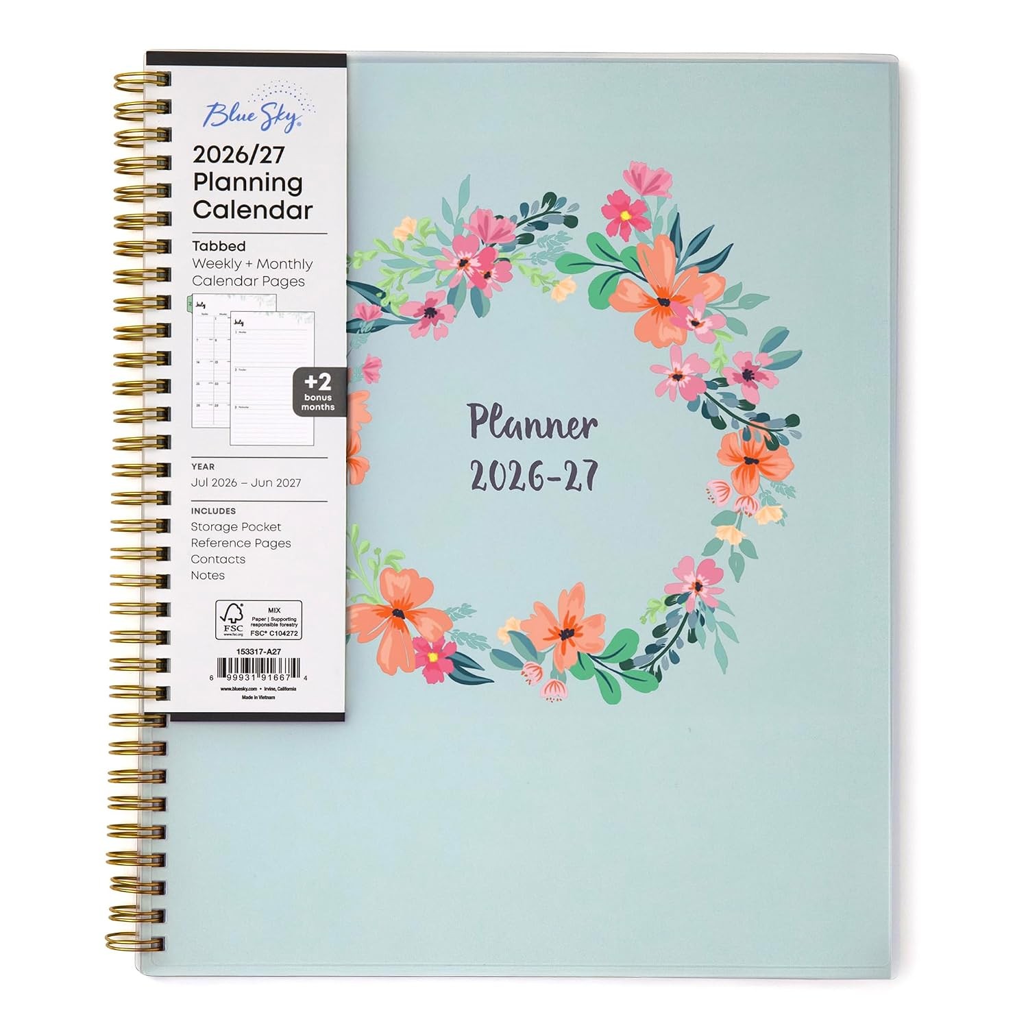 Blue Sky 2026-2027 Weekly and Monthly Academic Year Planner Calendar, July 2026