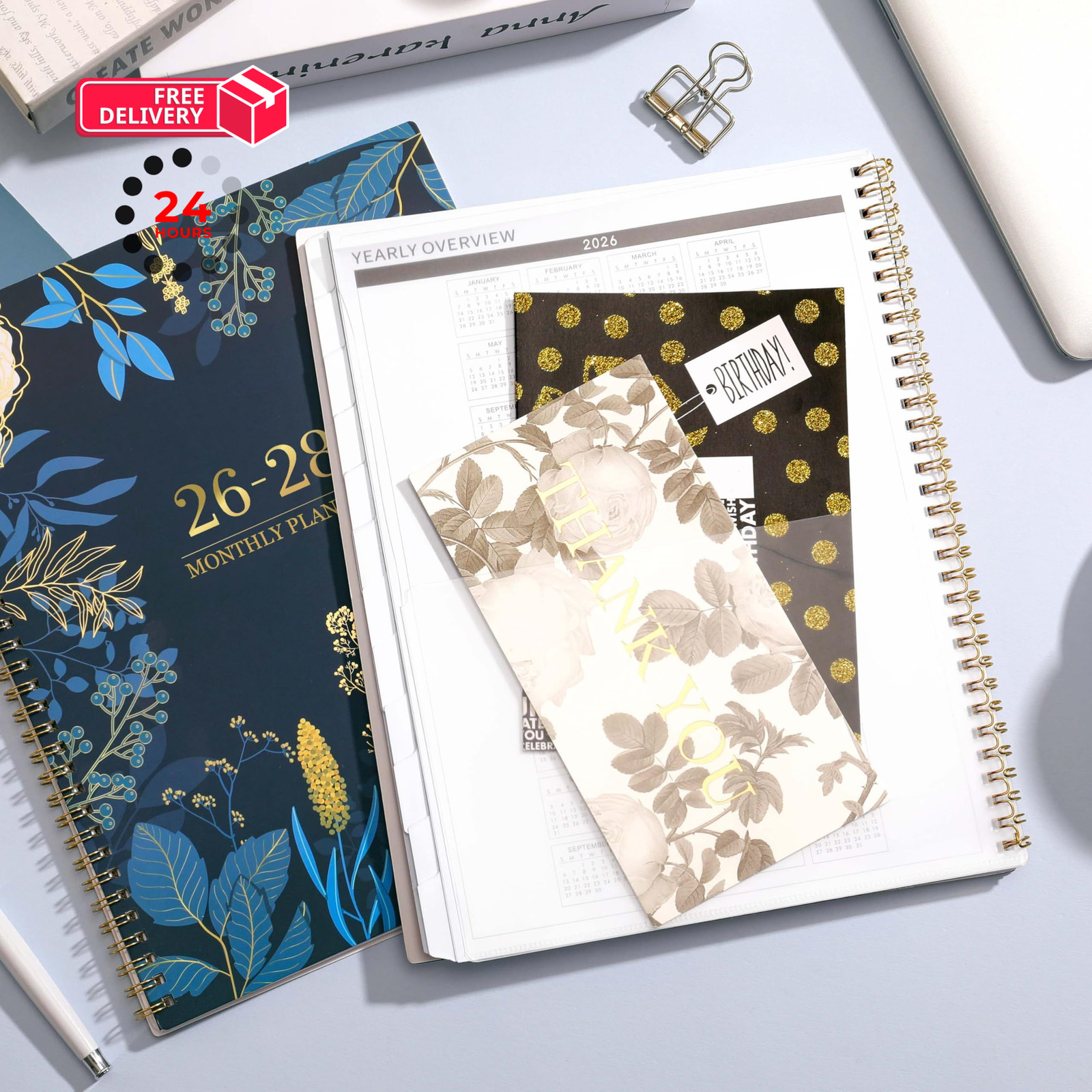 2026-2028 Monthly Planner – 2 Year Planner/Calendar 11″ x 9″, blue
