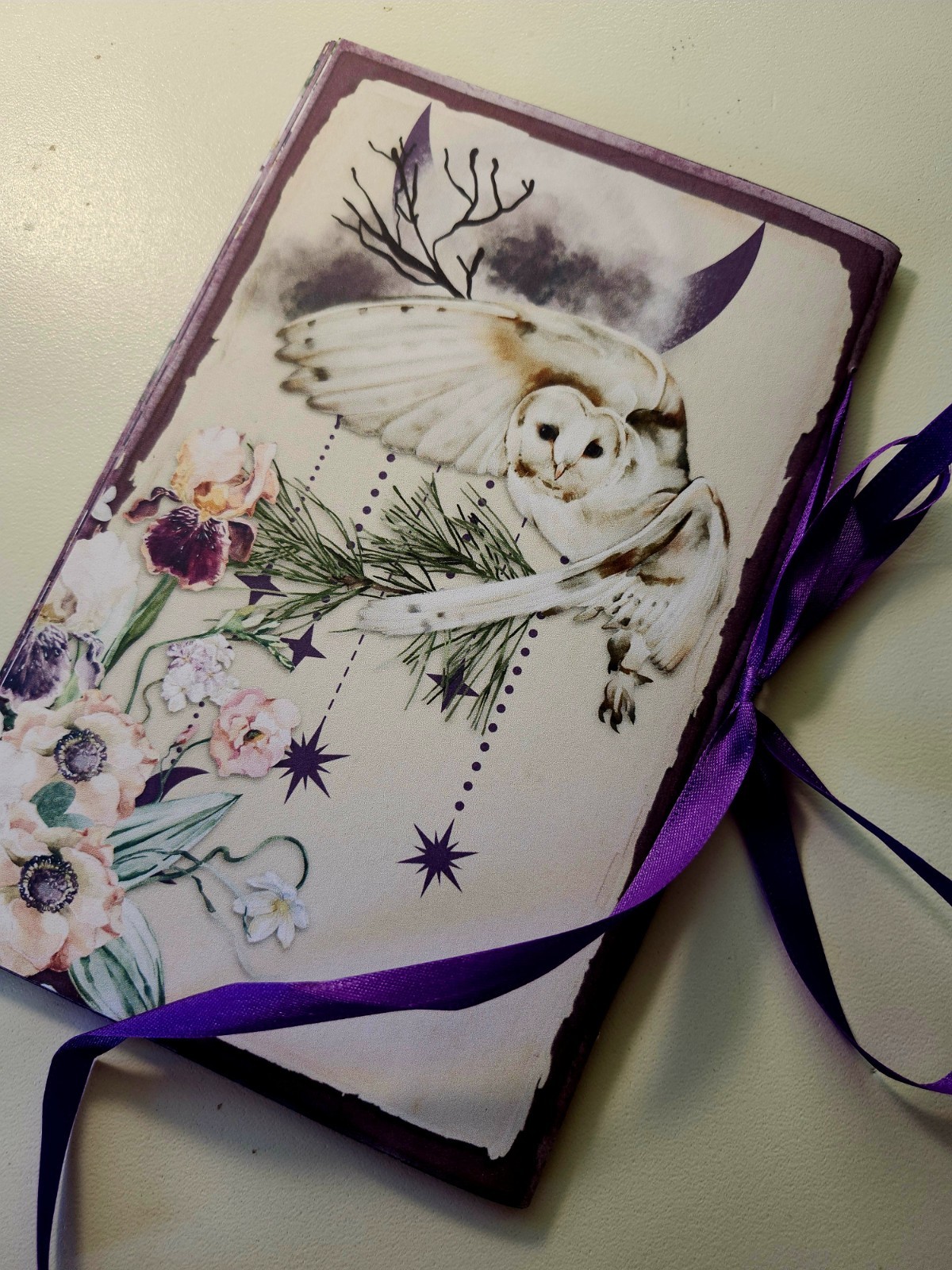 Junk Journal Blank Booklet “MOON GARDEN” Handmade Lg 8.5″x5.5″ 40pgs Lunar Phase