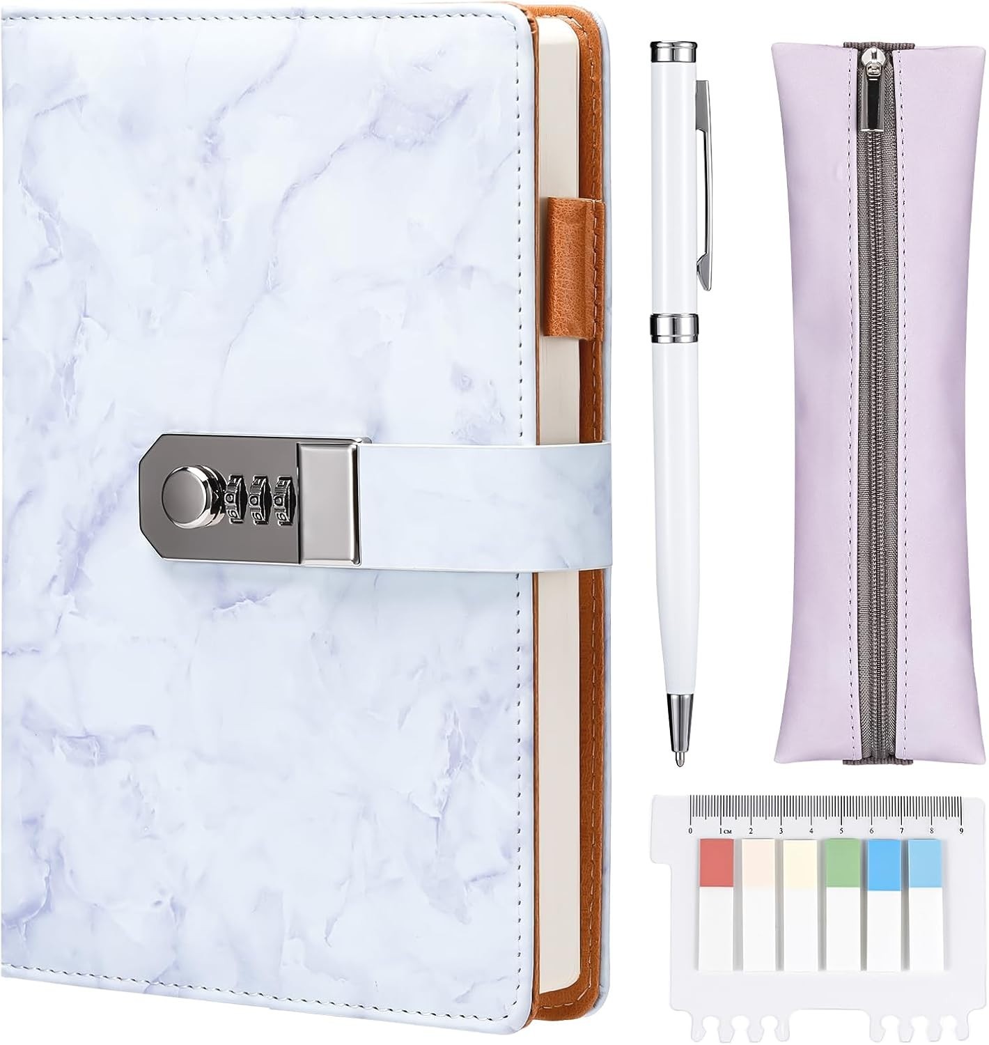 Marble Diary with Lock for Girls and Women, Lockable A5 Secret Journal