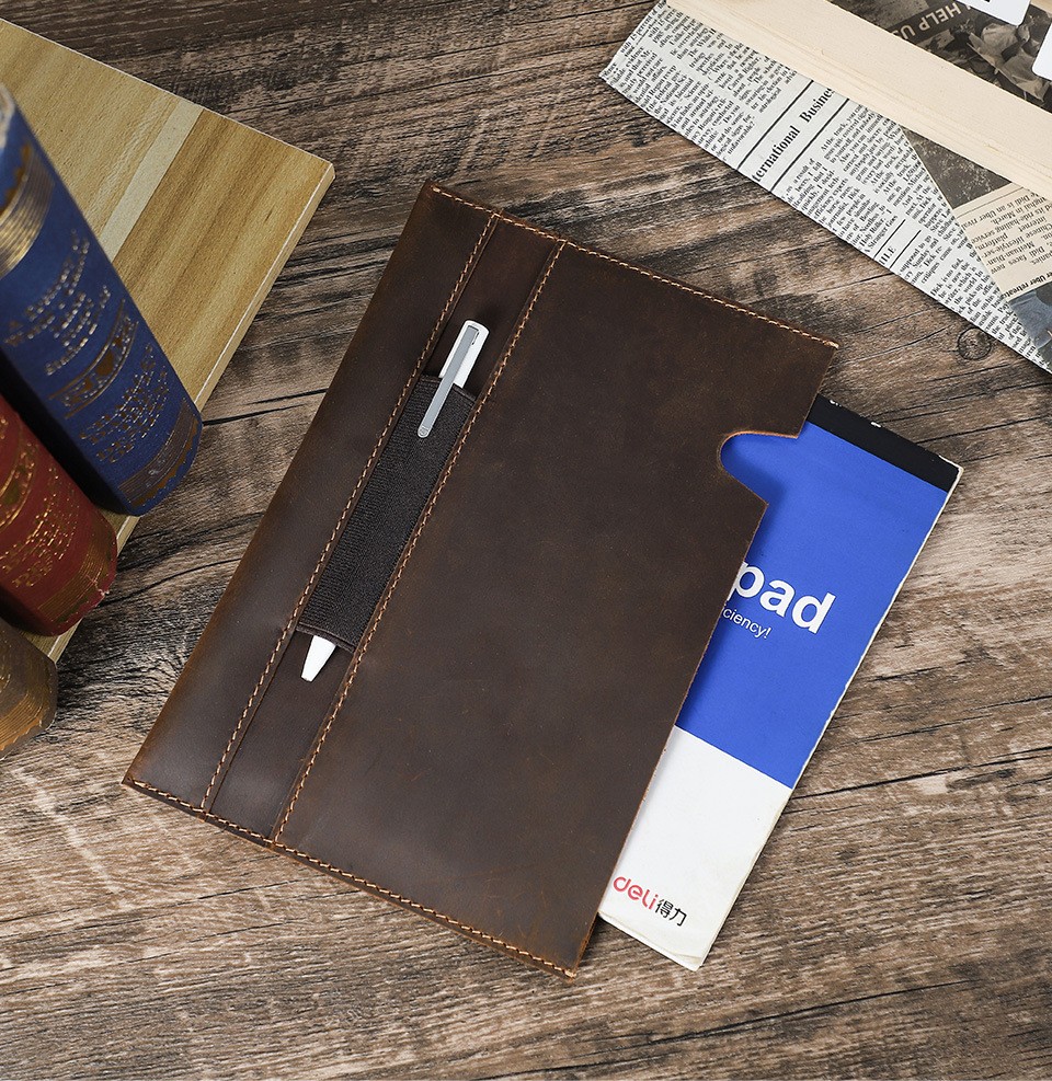 A5 Leather Notebook Cover With Pen Holder Crazy Horse Journal Sleeve Handmade
