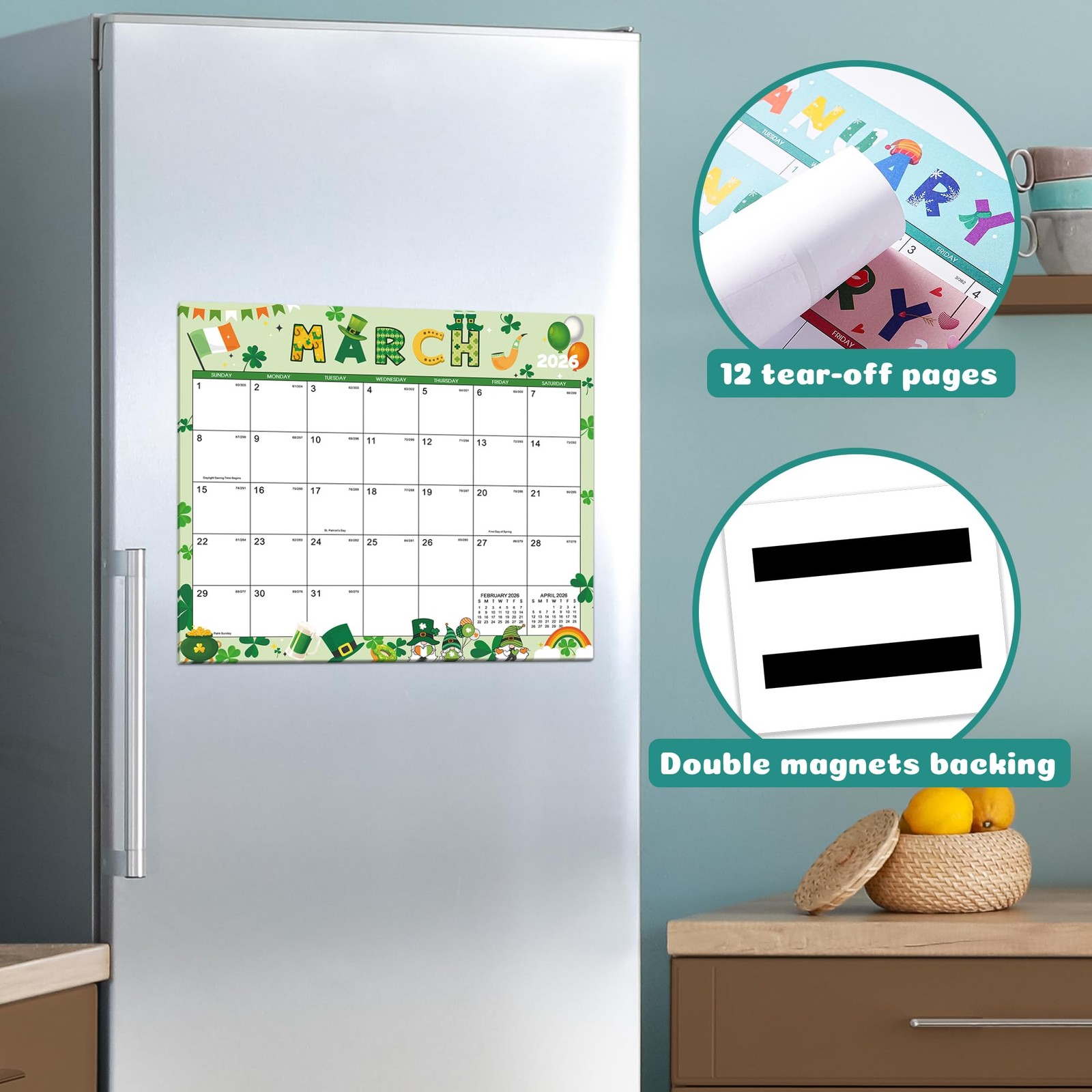 2026 Magnetic Calendar for Fridge, 13″ × 11.2″, 2026 Calendar,…