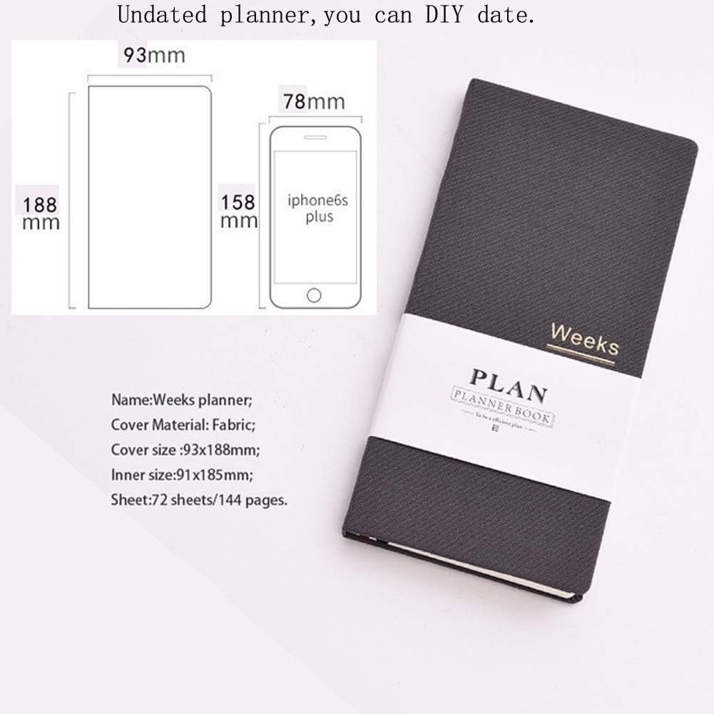 Undated Gray A6 Pocket Planner with 144 Pages, 2 Ribbons, 2021