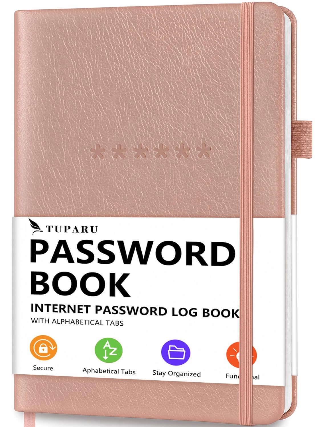 Password Book with Alphabetical Tabs – A5 (5.2” x 7.6”), Rose Gold