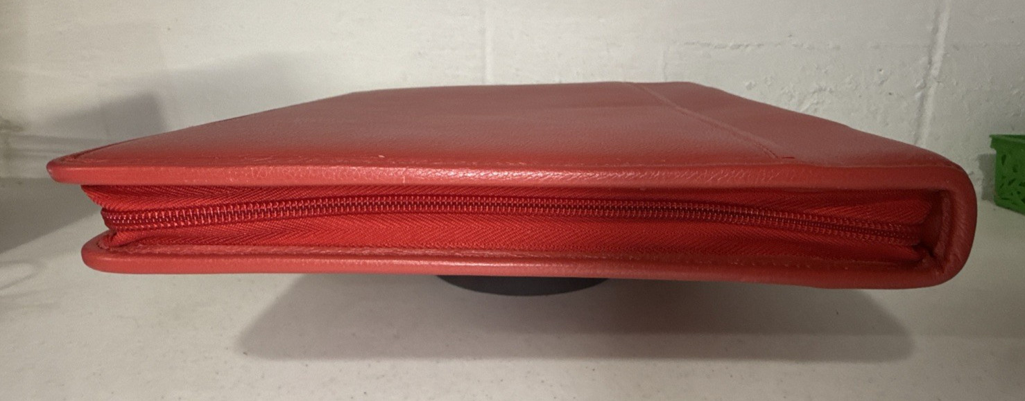 Levenger 12″ x 13.5″ Red Leather Zip Around Folio Portfolio Padded Handle