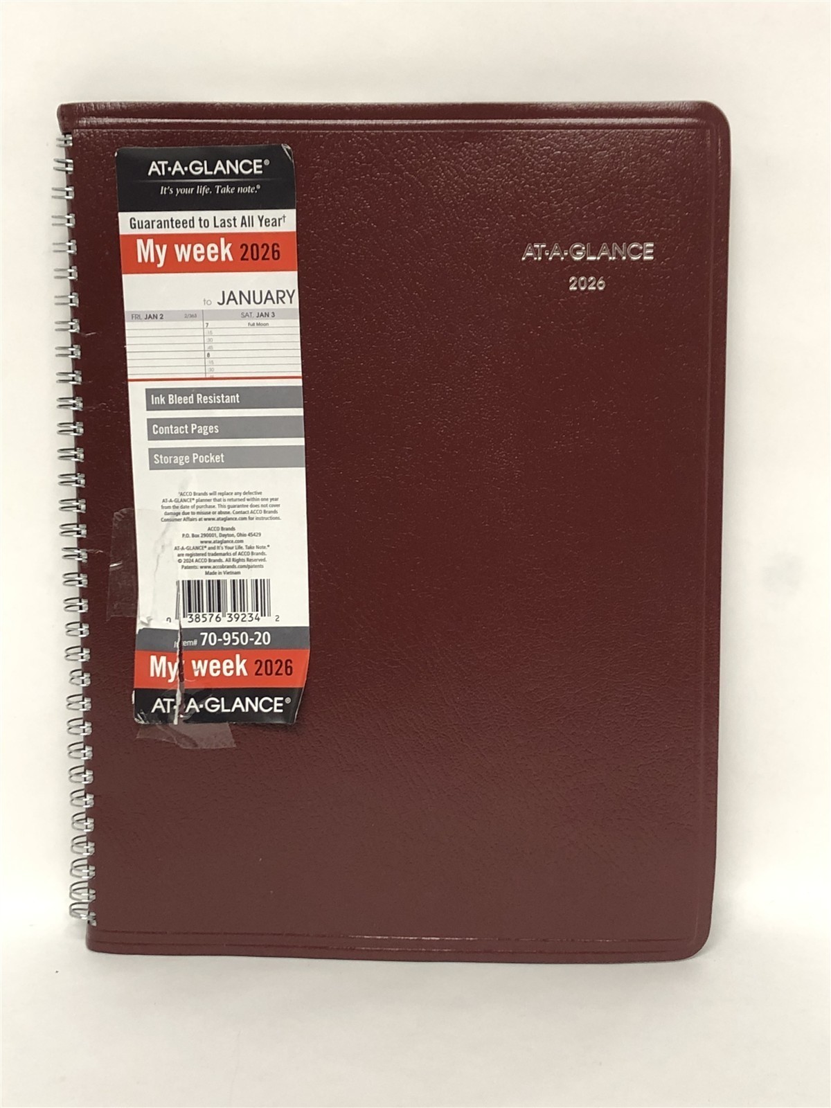 At A Glance 70-950-20 My Week 2026 Appointment/Planner – Burgundy