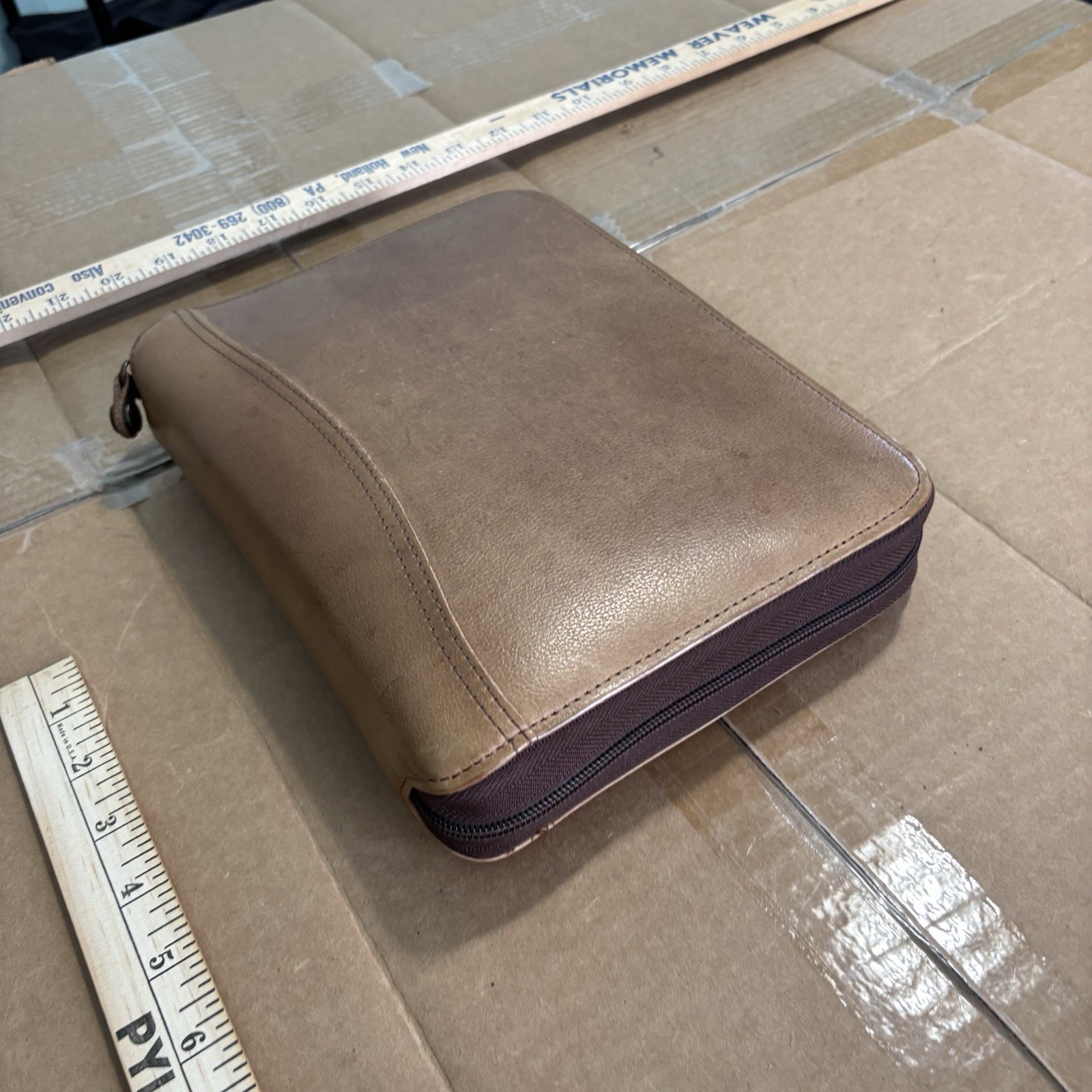 Vintage Franklin Covey 7 Ring Full Grain Italian Leather Classic Brown Planner