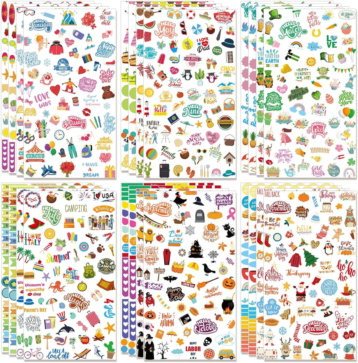 24 Sheets 1700+ Planner Holiday Seasonal Stickers Cute Planner Daily Sticker Pac
