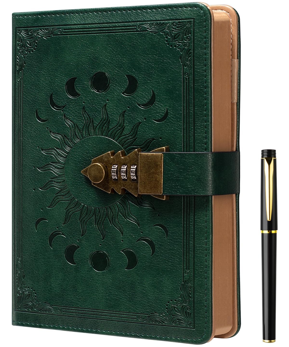 ZXHQ Lock Journal with Pen, A5 240 Pages Diary with Lock, Brown Edge, Refillable
