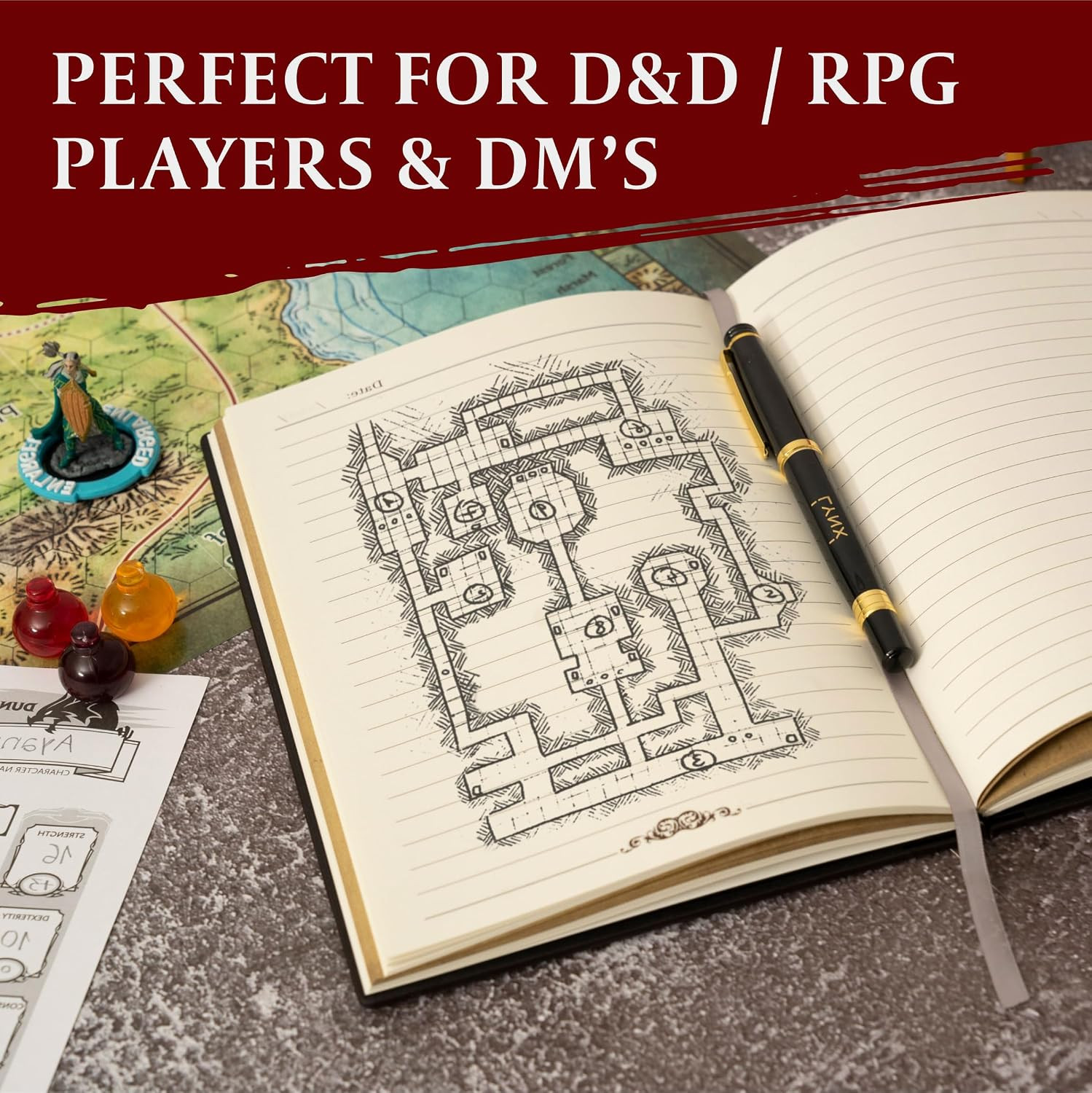 DND Notebook / Journal, Unique 200 Page Book with 3D Silver Dragon Embossed Faux
