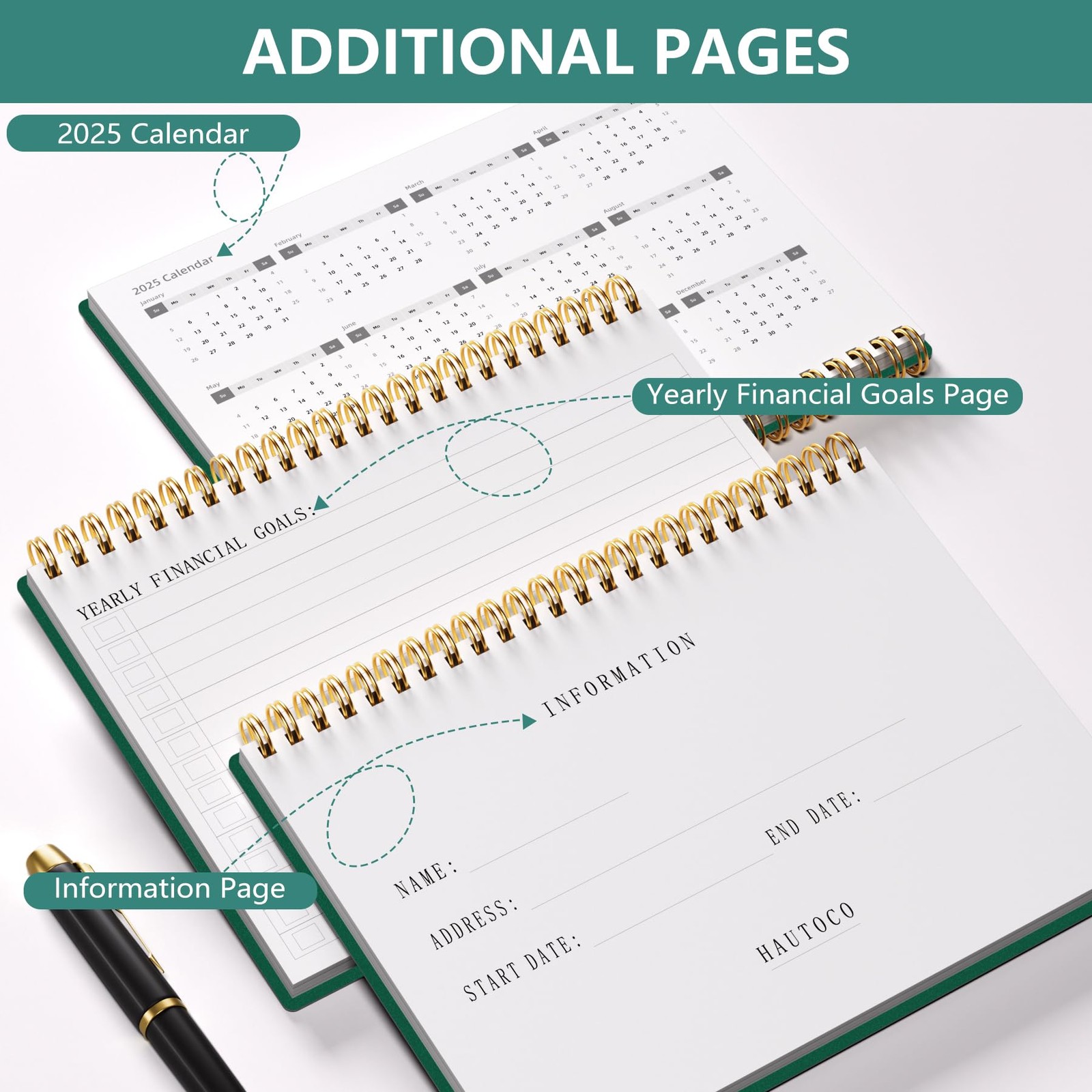 HAUTOCO Accounting Ledger Book A5 Horizontal Books for Dark Green