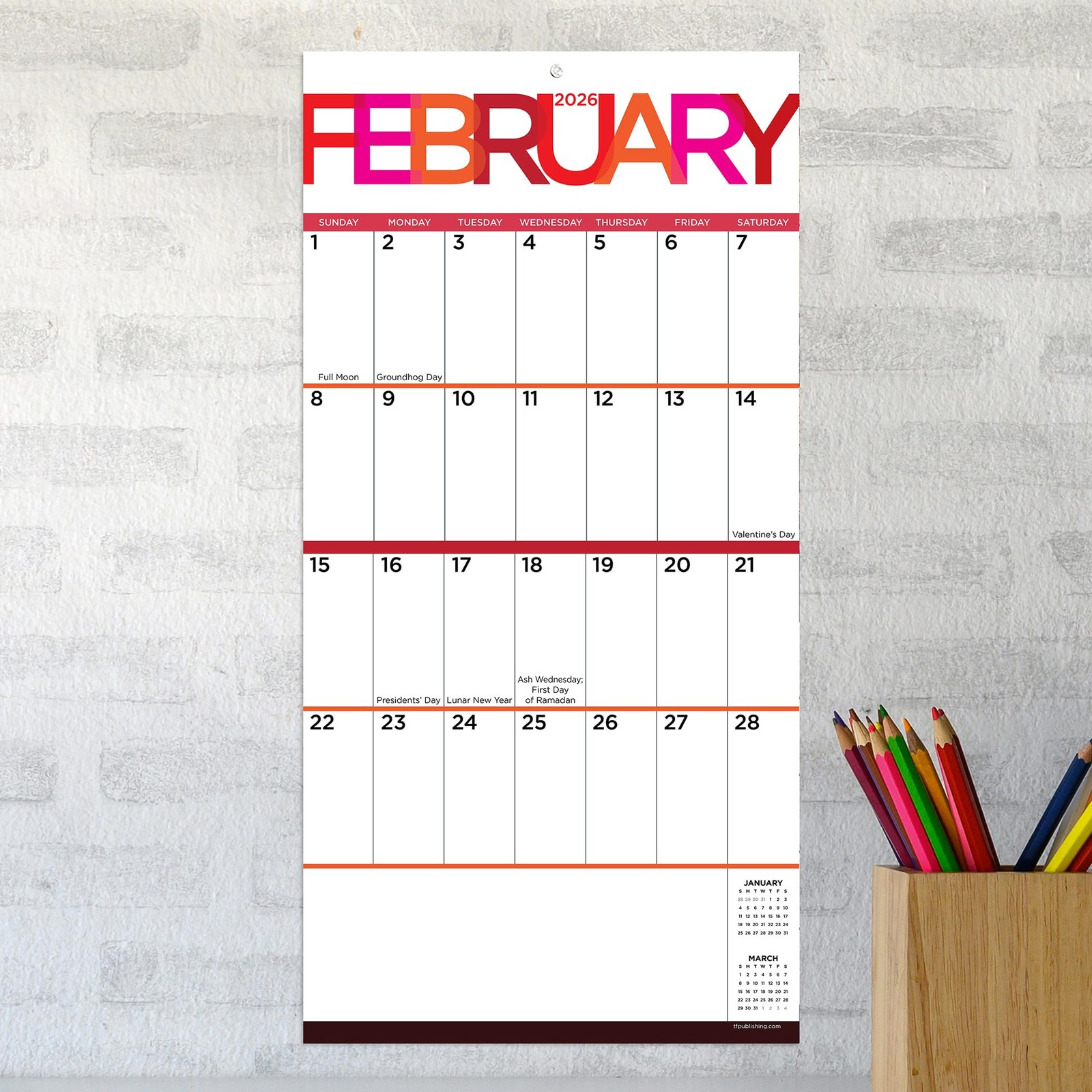 TF Publishing 2026 Big Print Mini Calendar with Monthly Grids for