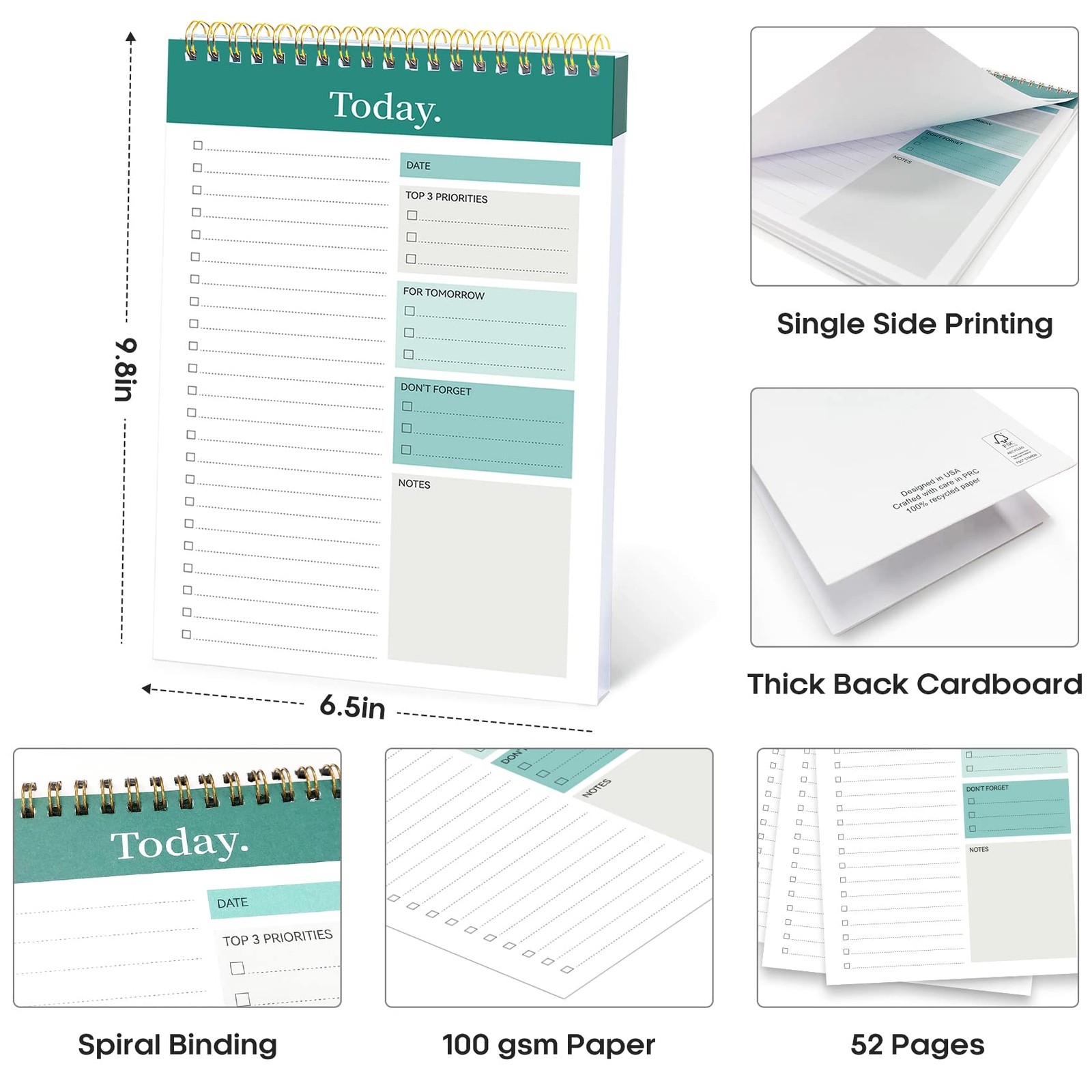 Taja To Do List Notepad – Notebook for 1 Pack, a-Greenery Sway