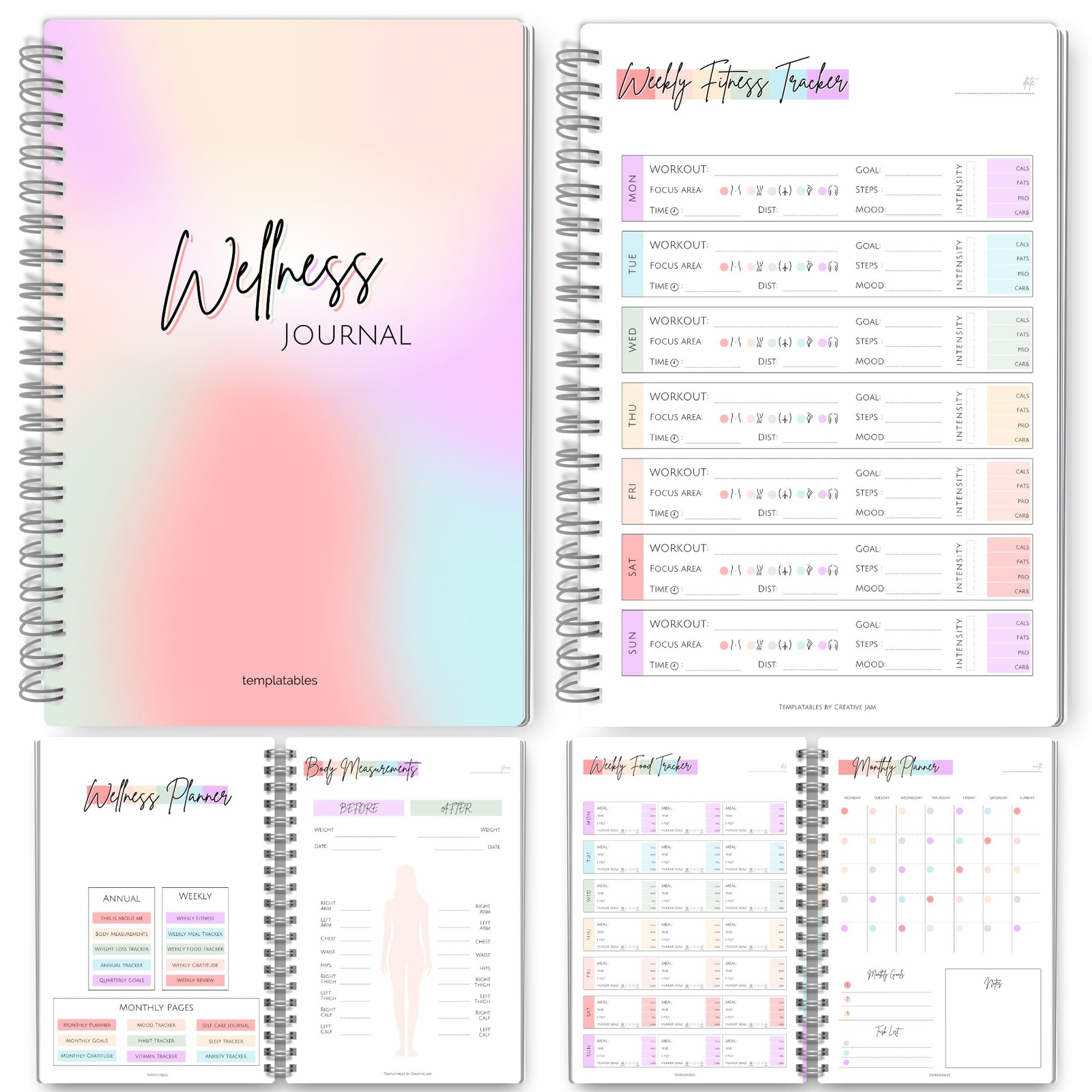 Wellness Journal – 90 Day Health, Fitness, Gratitude, A5, Pastel Rainbow