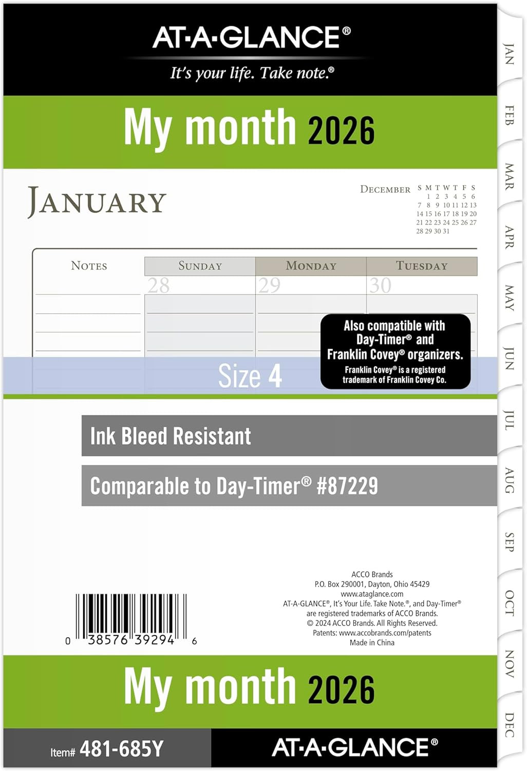 2026 Monthly Planner Refill, 5-1/2″ X 8-1/2″, Desk Size 4, Loose-Leaf, Ruled Blo