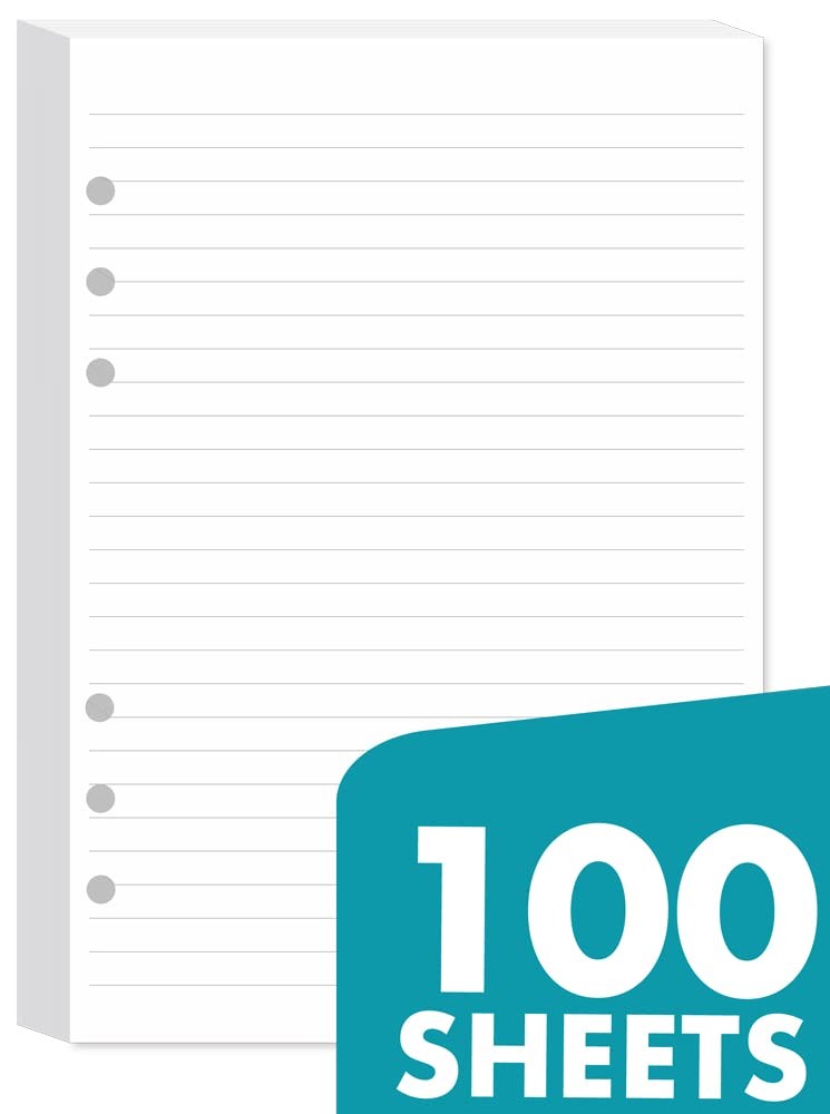 A5 Lined Paper 6-Hole Punched, 100 Sheets (200 Pages), Compatible with Filofa…