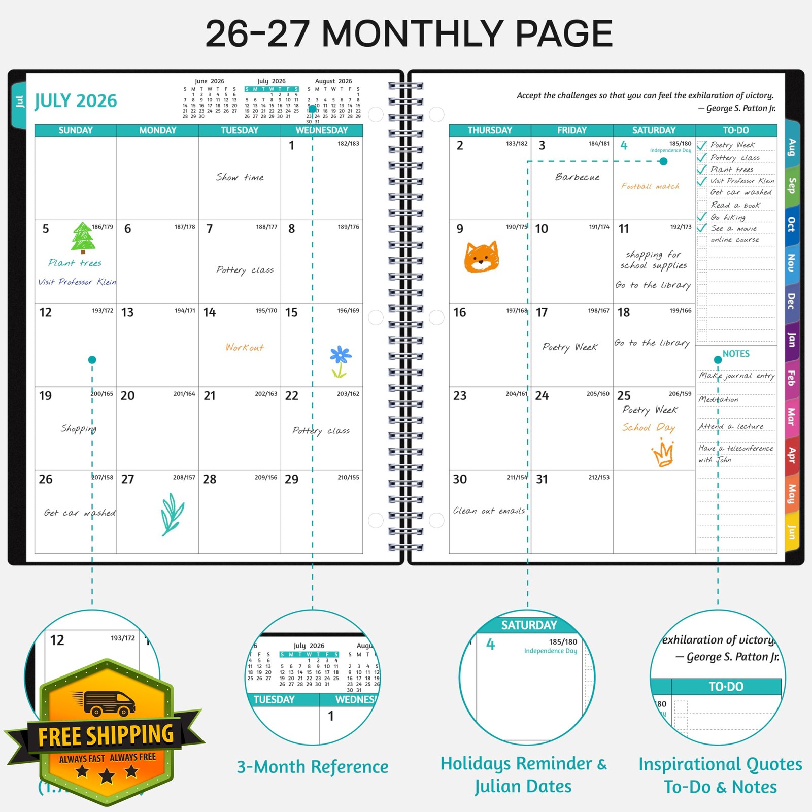 GoiUnlt Student Planner 2026-2027 Black Flexible Cover