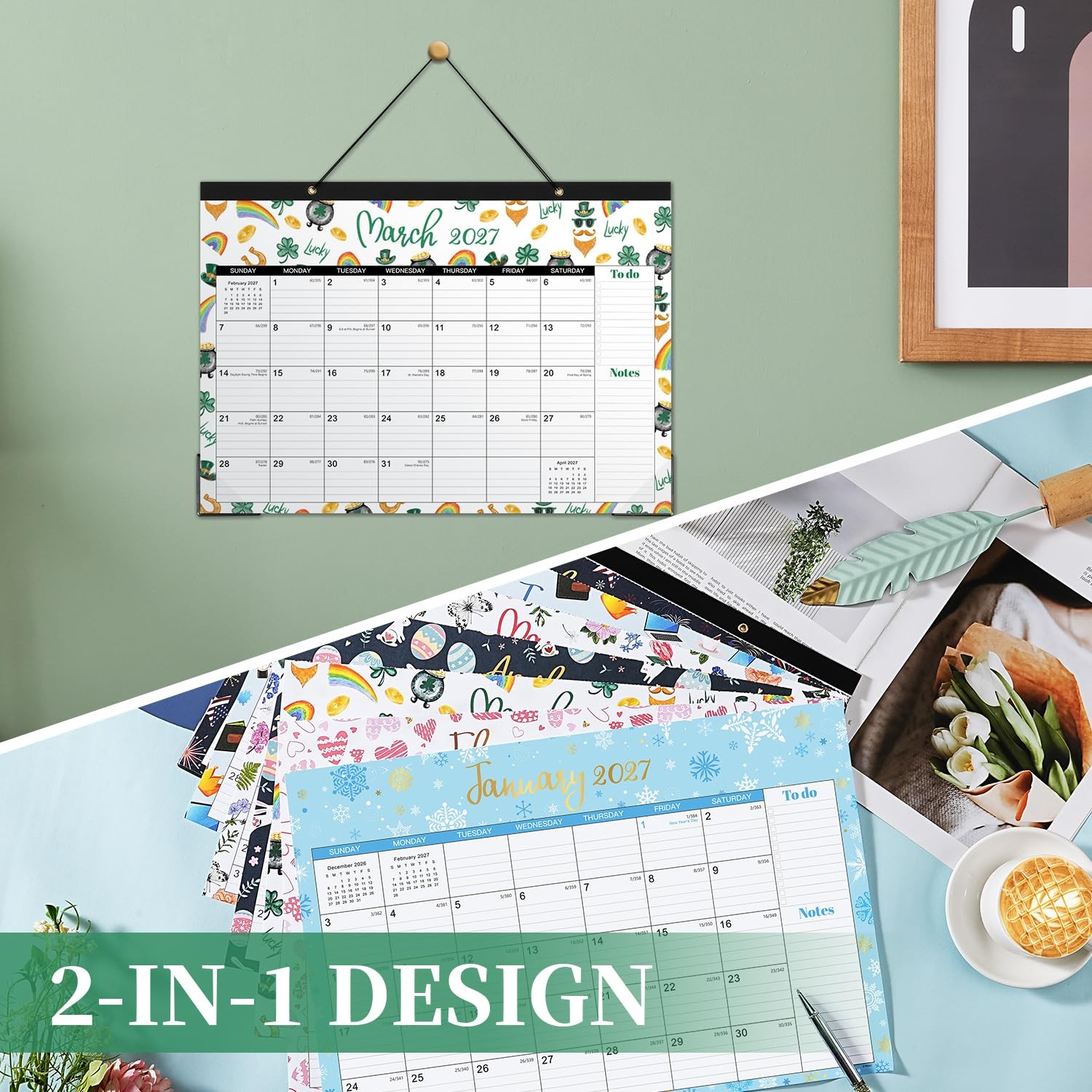 Desk Calendar 2026-2027 – July 2026 – December 2027, 17″ x 12″, Multicolored