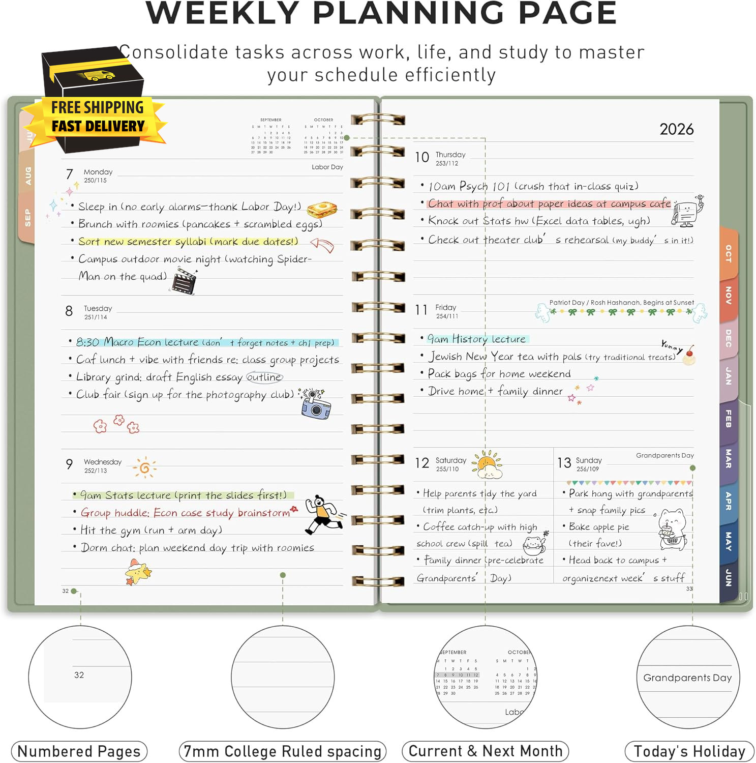 Academic Planner 2026-2027, Weekly and Monthly, July 2026 – June 2027, Medium Si